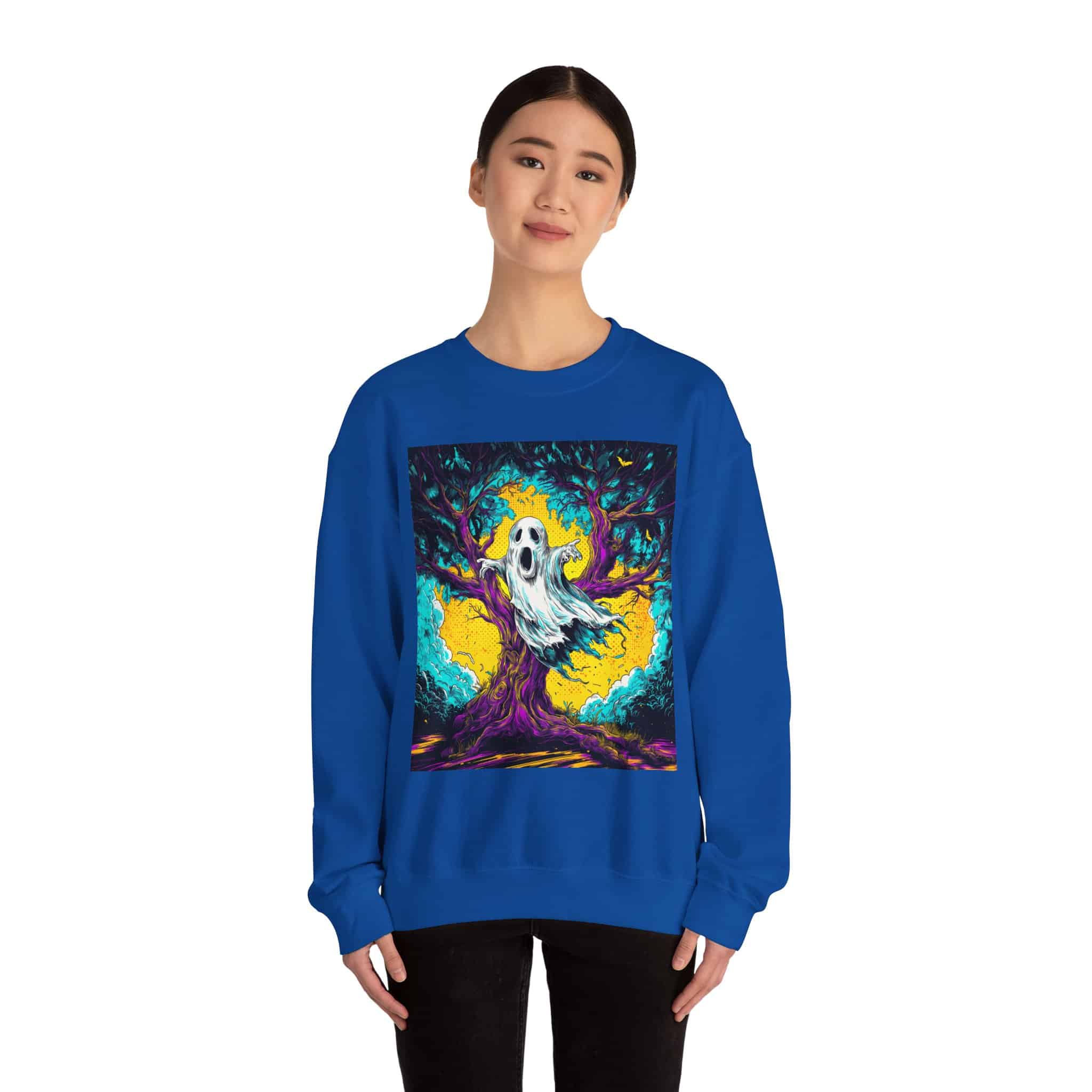 Ghost & Spooky Tree Pop 60’s Art Style Unisex Heavy Blend™ Crewneck Sweatshirt - Image 48