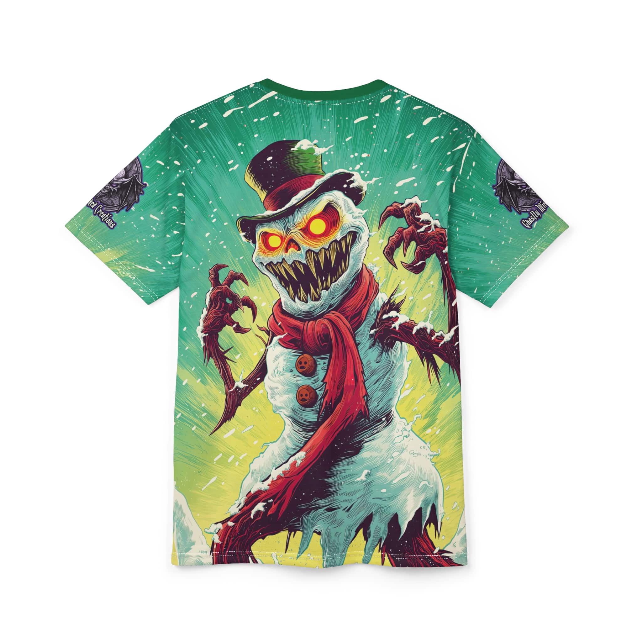 Sadistic Snowman Pop 60’s Art Style Unisex Tee (AOP) Christmas Winter - Image 24