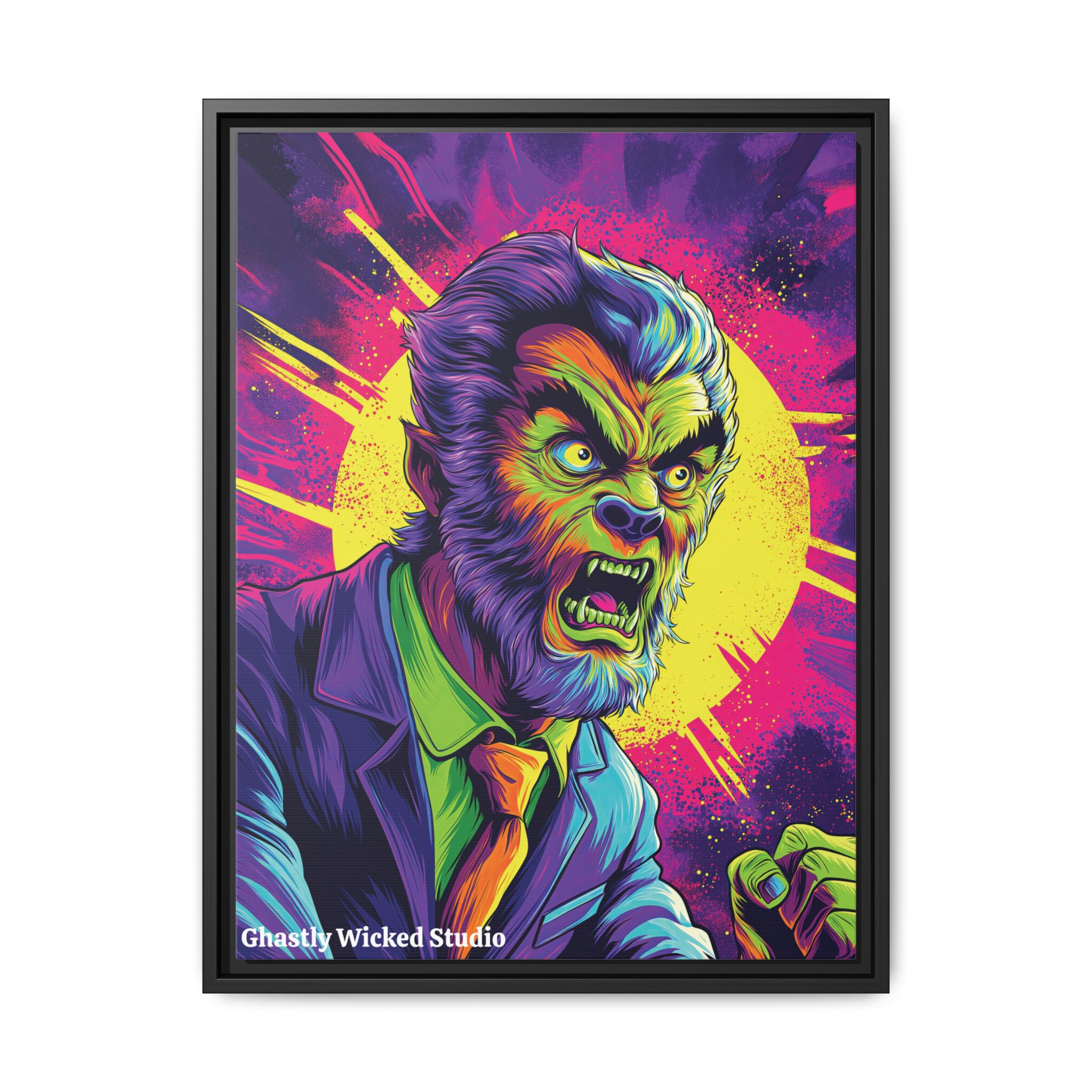 The Wolfman Pop 60’s Art Style Matte Canvas, Black Frame Halloween - Image 7