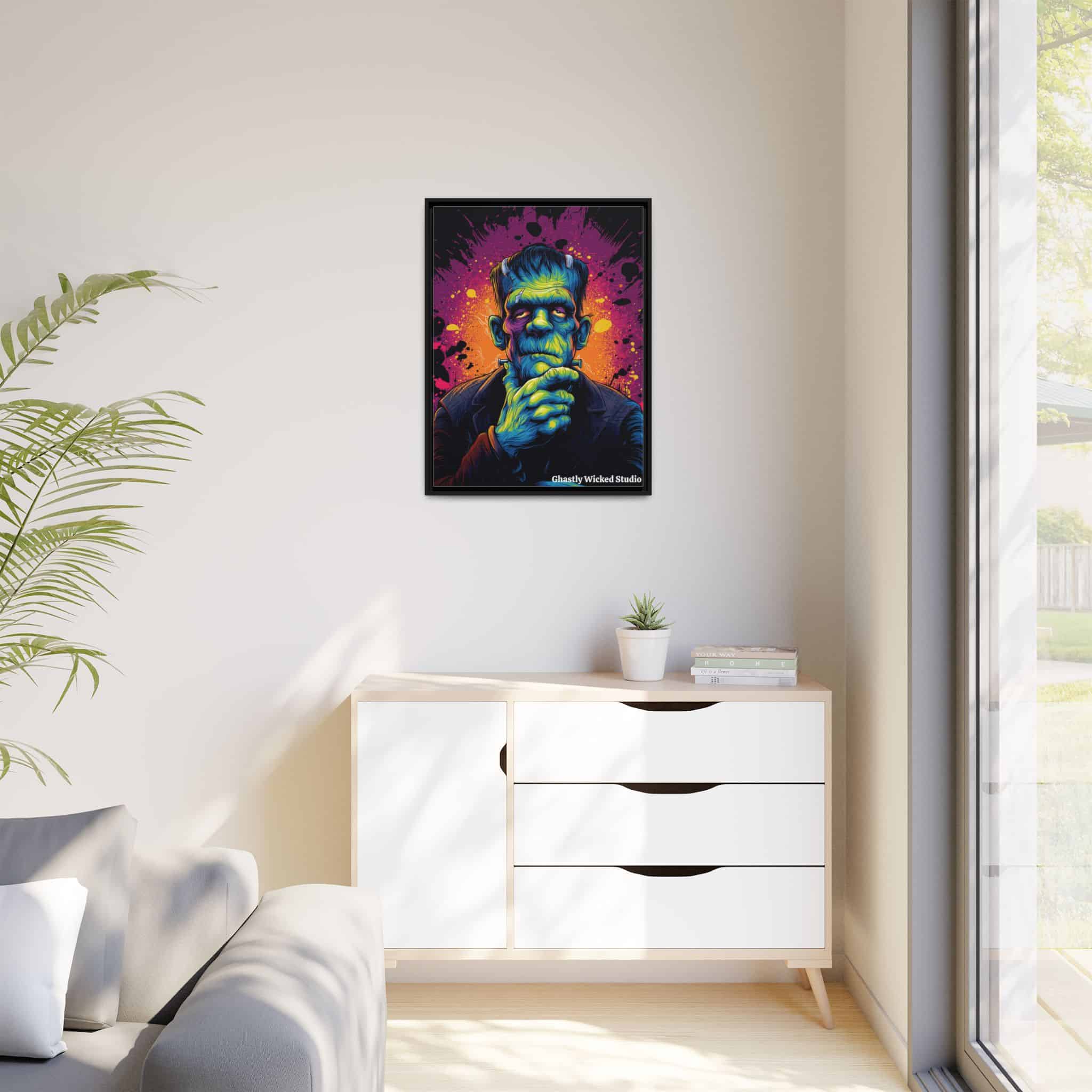 Frankenstein II Pop 60’s Art Style Matte Canvas, Black Frame Halloween - Image 12
