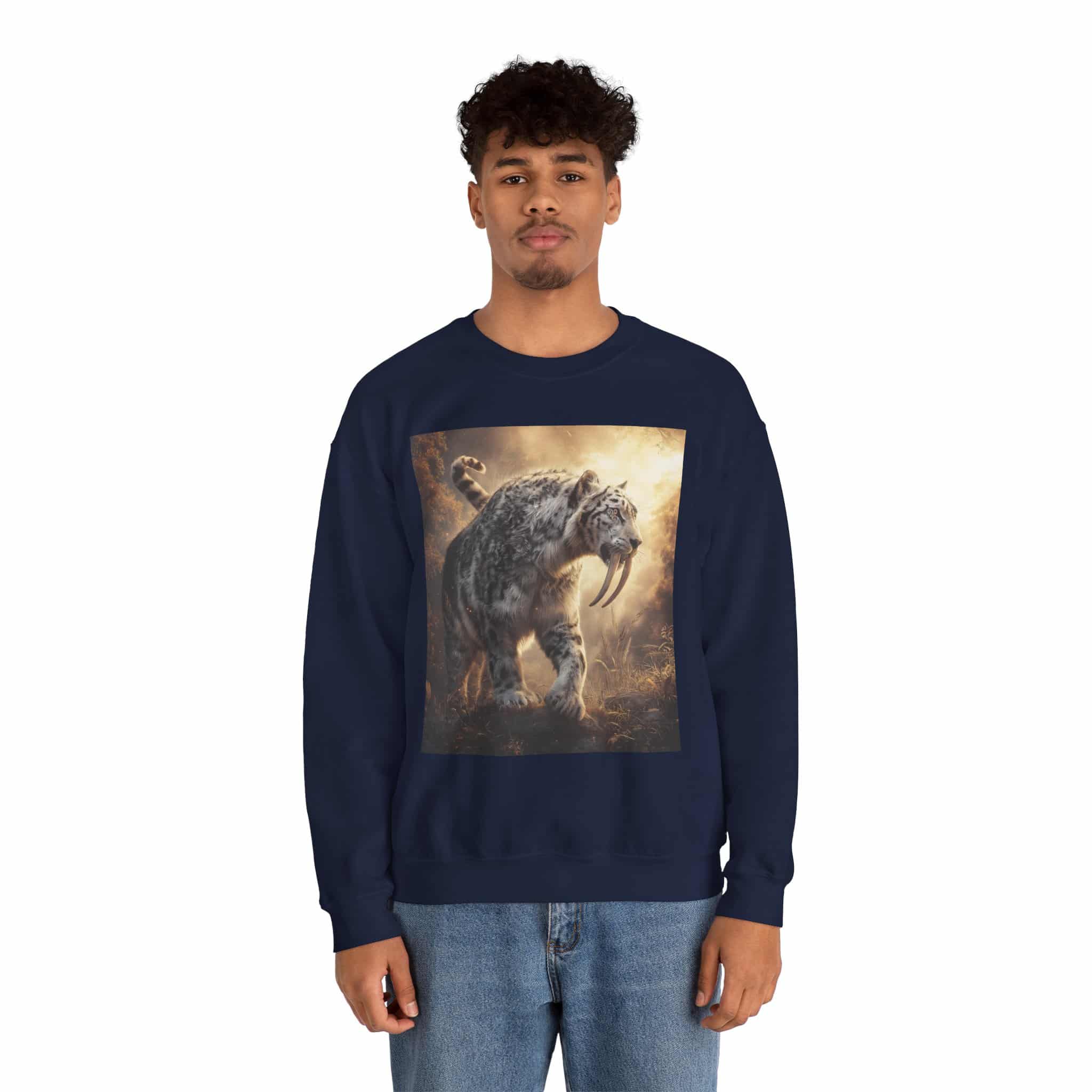 Prehistoric Smilodon aka Sabre-Tooth Tiger VIII Unisex Heavy Blend™ Crewneck Sweatshirt - Image 36