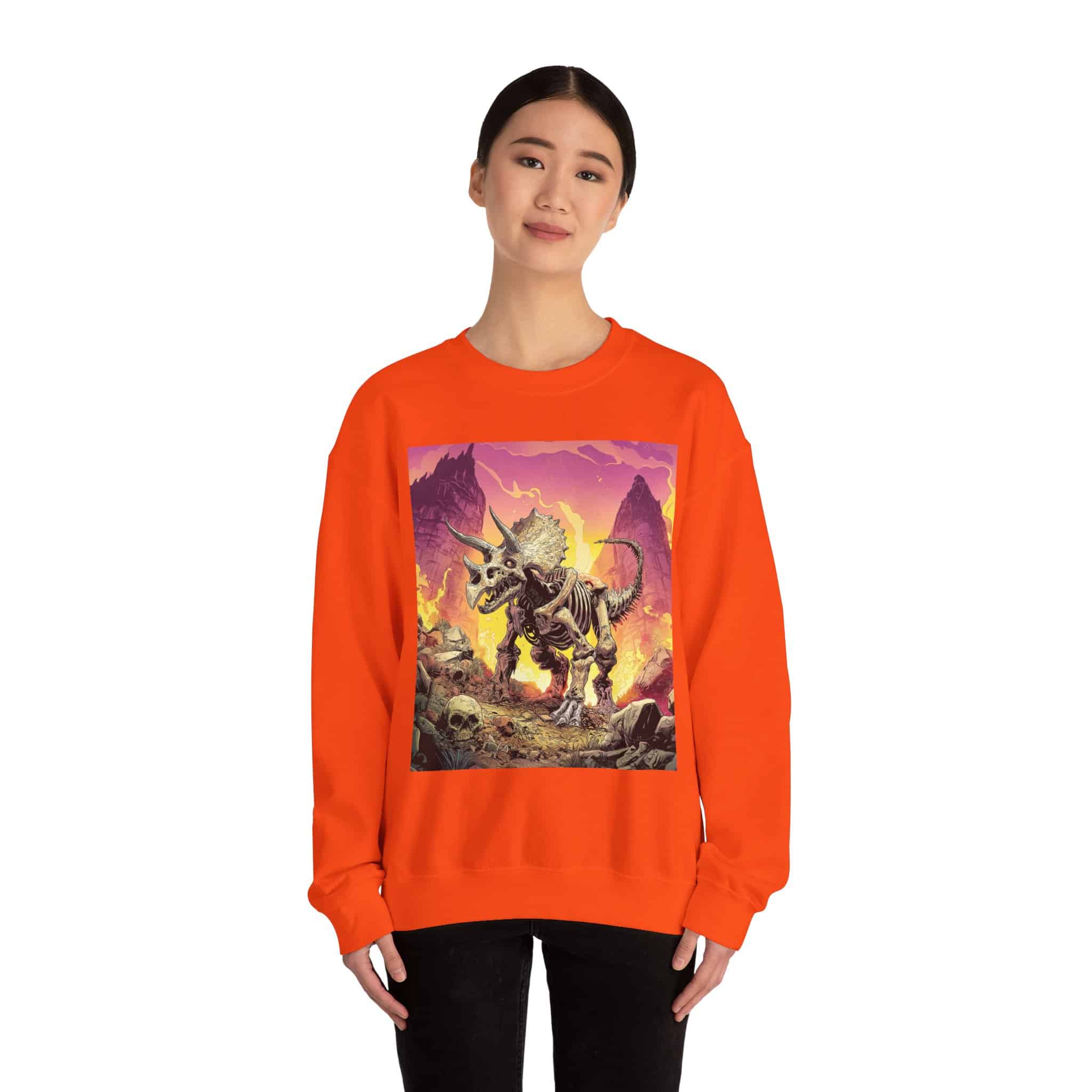 Skeletal Zombie Triceratops In Volcanic Wasteland Unisex Heavy Blend™ Crewneck Sweatshirt - Image 30