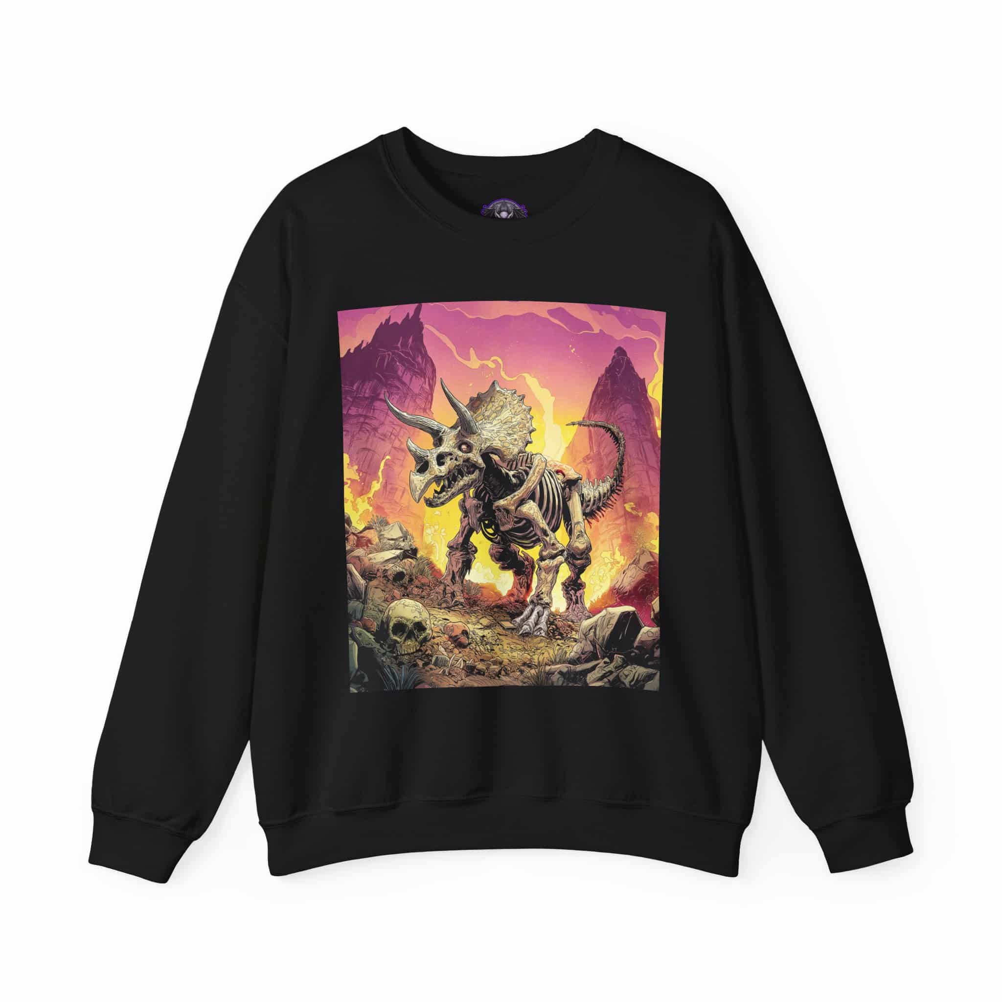 Skeletal Zombie Triceratops In Volcanic Wasteland Unisex Heavy Blend™ Crewneck Sweatshirt - Image 17