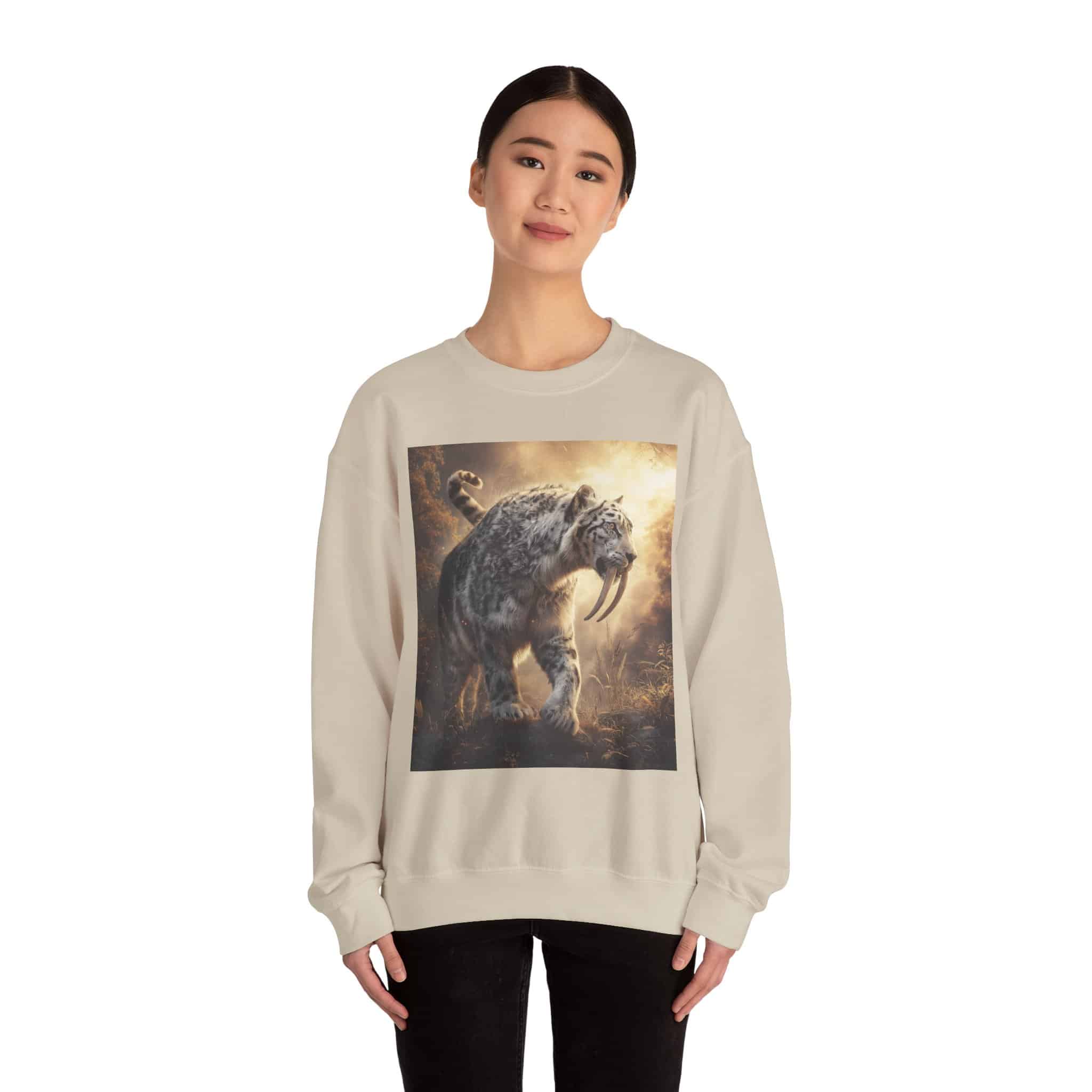 Prehistoric Smilodon aka Sabre-Tooth Tiger VIII Unisex Heavy Blend™ Crewneck Sweatshirt - Image 2