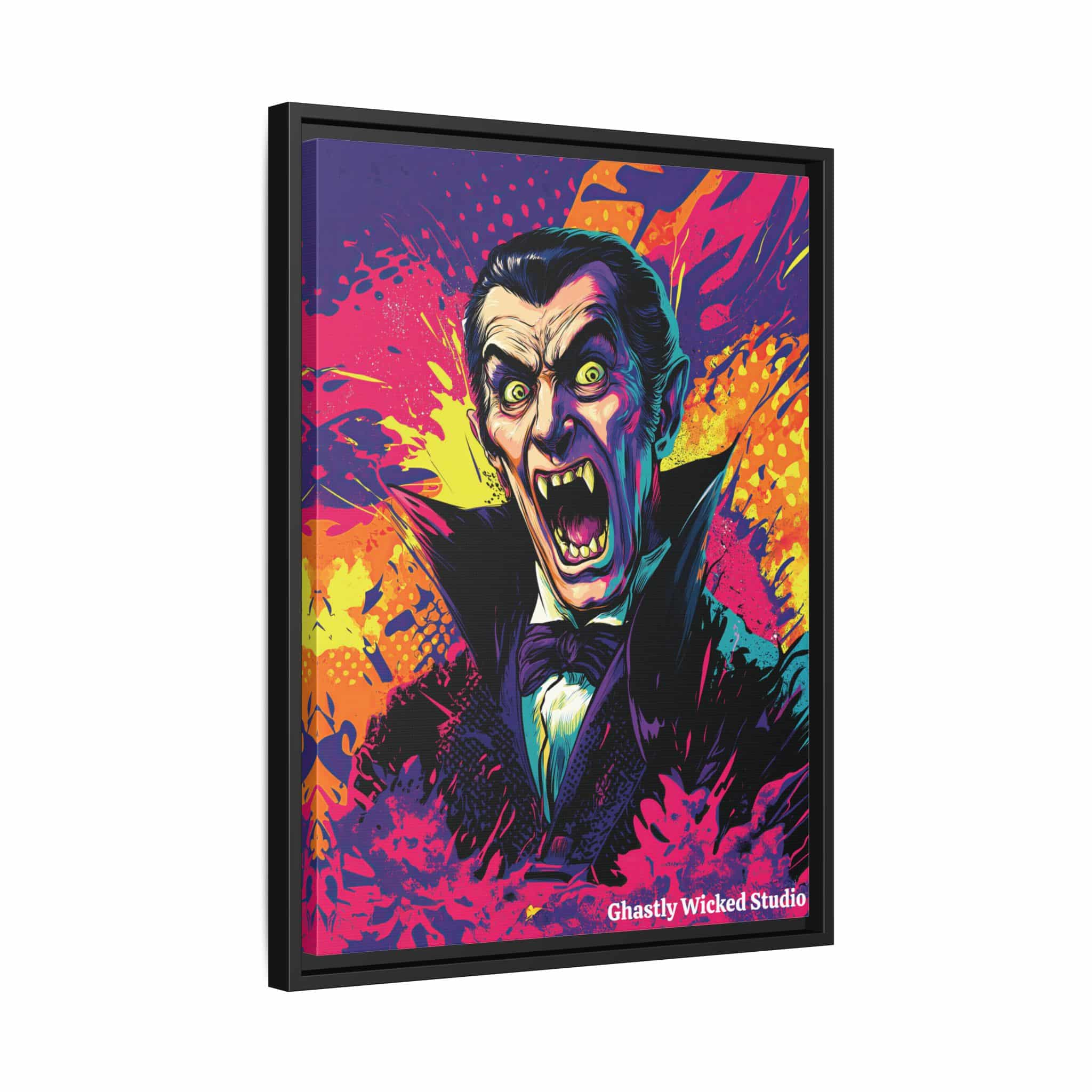 Dracula Pop 60’s Art Style Matte Canvas, Black Frame Halloween - Image 8