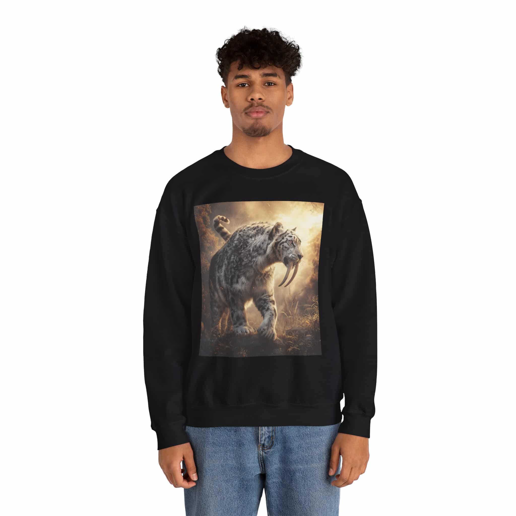 Prehistoric Smilodon aka Sabre-Tooth Tiger VIII Unisex Heavy Blend™ Crewneck Sweatshirt - Image 6