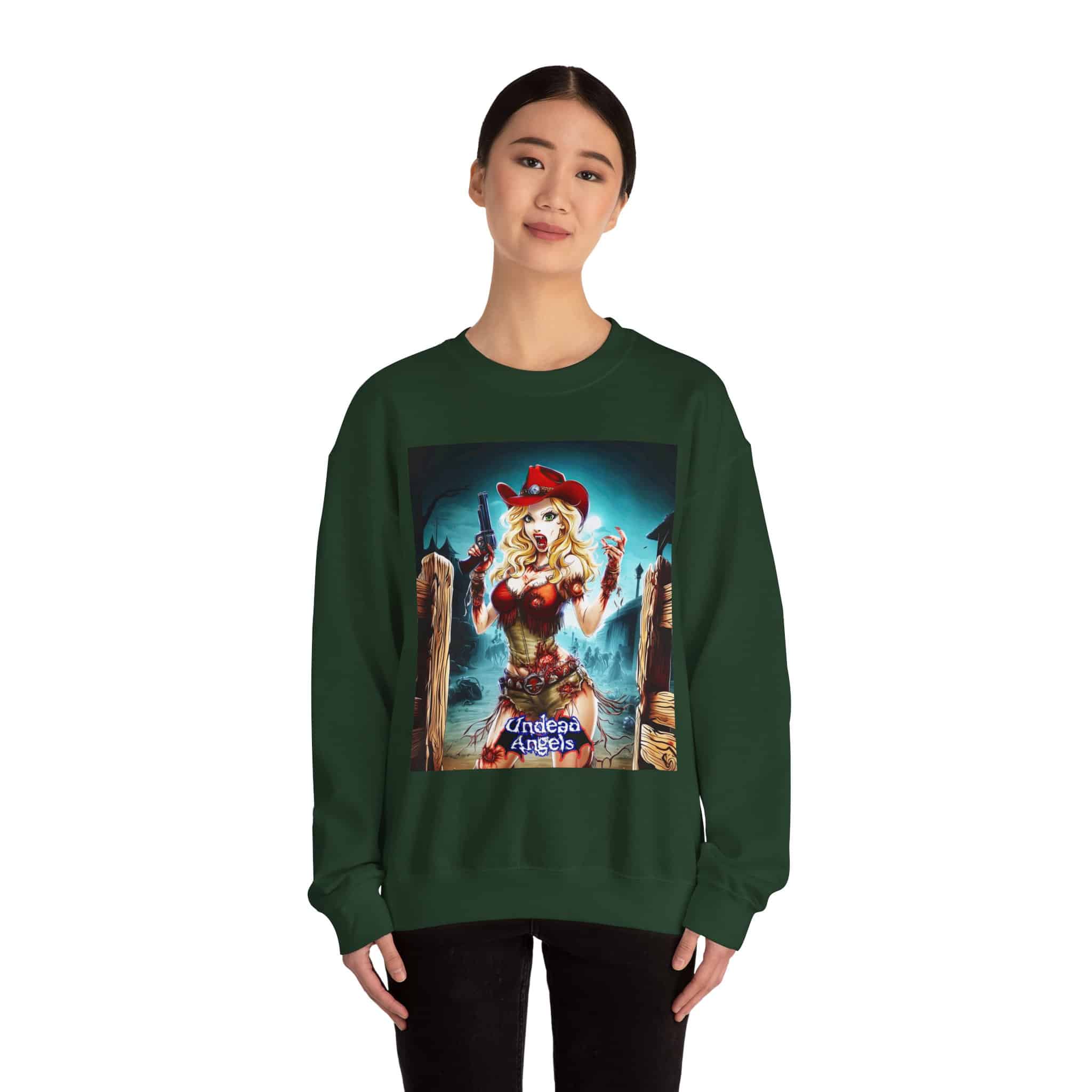 Undead Angels Zombie Cowgirl Cassidy Classic Reborn Style II Unisex Heavy Blend™ Crewneck Sweatshirt - Image 12