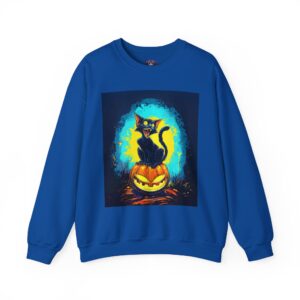 Black Cat On Jack O’ Lantern Pop 60’s Art Style Unisex Heavy Blend™ Crewneck Sweatshirt
