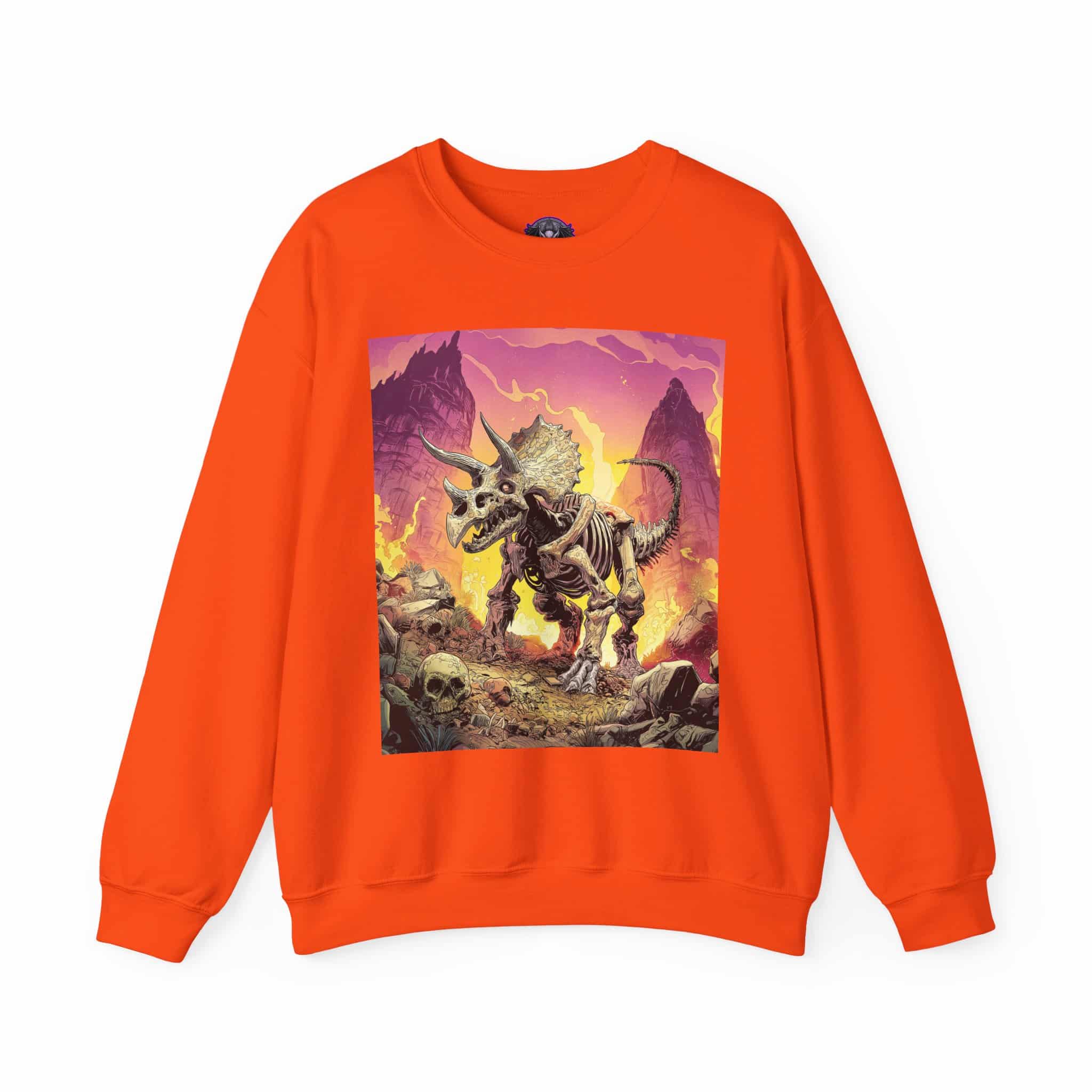 Skeletal Zombie Triceratops In Volcanic Wasteland Unisex Heavy Blend™ Crewneck Sweatshirt - Image 29