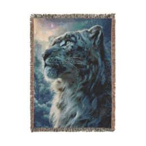 Snow Leopard V Profile By Wyldesigns Woven Blanket, Cozy Throw for Halloween, Fall Decor, Perfect for Movie Nights, Gift for Wildlife Lovers, Home Accessories