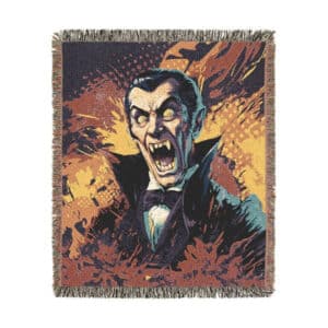 Dracula Pop 60’s Art Style Woven Blanket, Cozy Throw for Halloween, Fall Decor, Perfect for Movie Nights, Gift for Vampire Lovers, Home Accessories