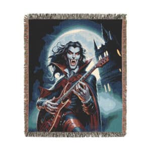 Monster Mosh 2024 Tour Drac on Guitar MM-D001 Woven Blanket, Cozy Throw for Halloween, Fall Decor, Perfect for Movie Nights, Gift for Vampire Lovers, Home Accessories