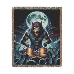 Monster Mosh 2024 Tour Wolfie On Drums MM-D004 Woven Blanket, Cozy Throw for Halloween, Fall Decor, Perfect for Movie Nights, Gift for Monster Lovers, Home Accessories