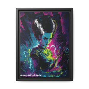 Bride Of Frankenstein Pop 60’s Art Style Matte Canvas, Black Frame Halloween