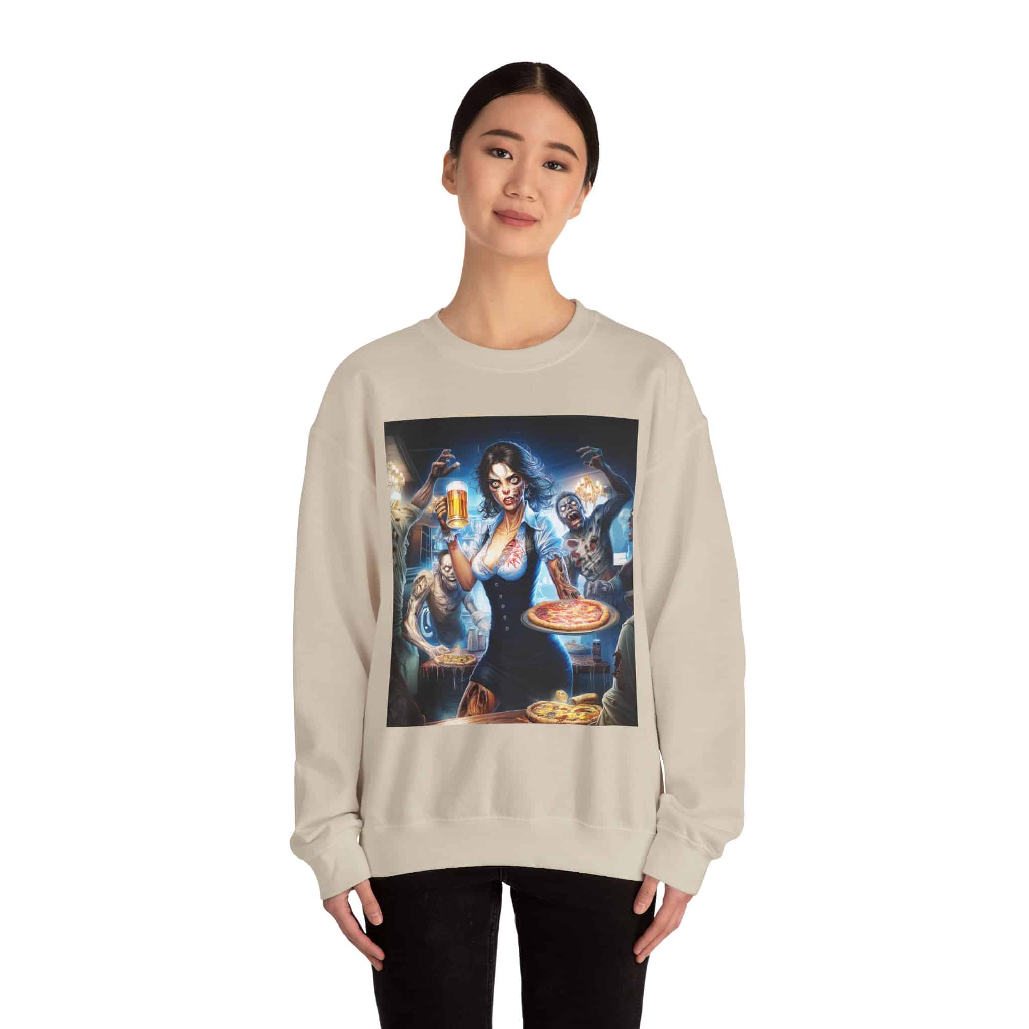 Zombies In Everyday Life Waitress 2025-03 Unisex Heavy Blend™ Crewneck Sweatshirt - Image 8