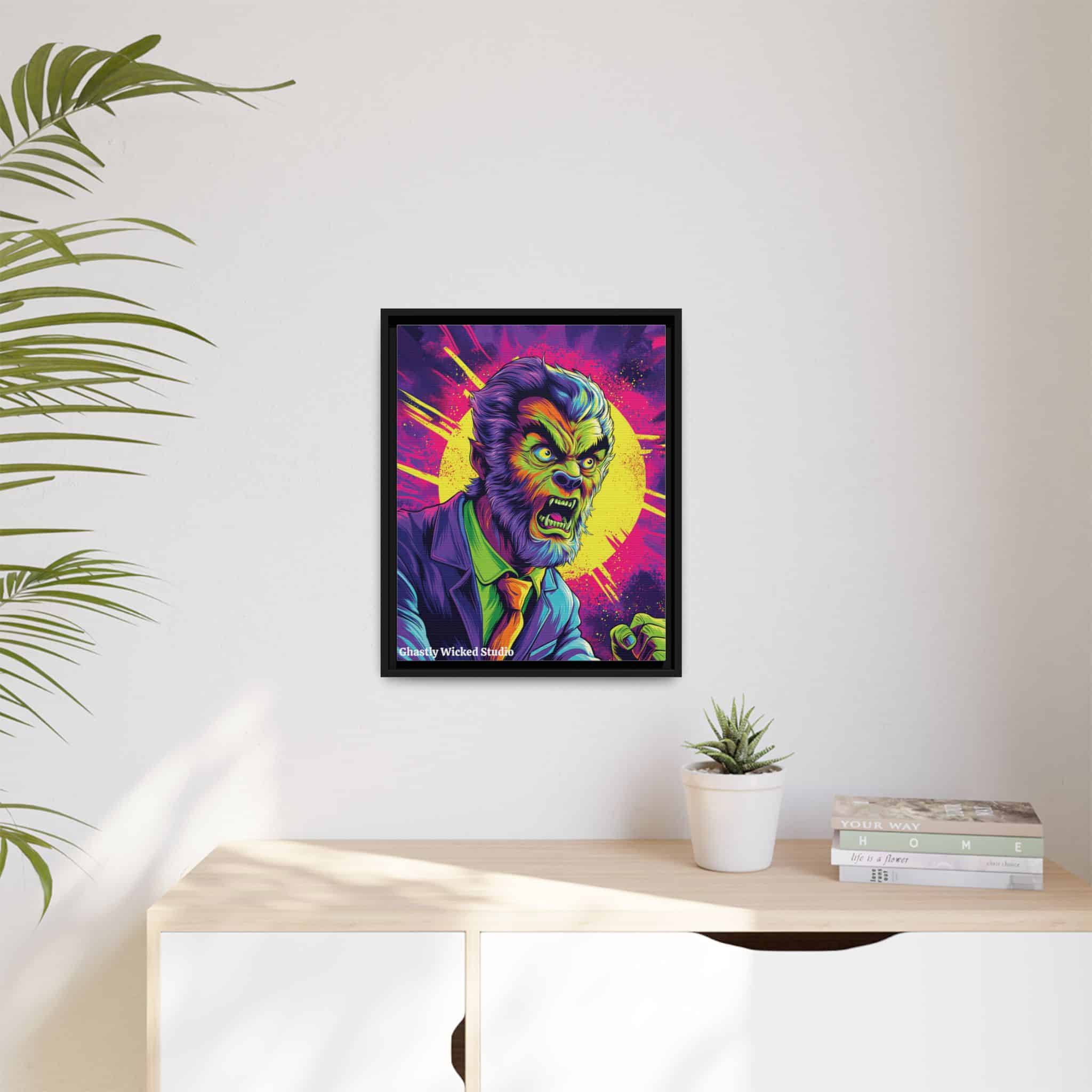 The Wolfman Pop 60’s Art Style Matte Canvas, Black Frame Halloween - Image 6
