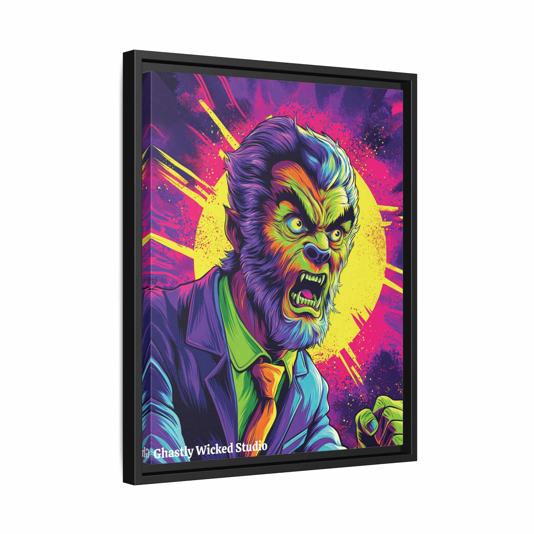 The Wolfman Pop 60’s Art Style Matte Canvas, Black Frame Halloween - Image 5