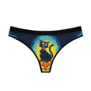 Thong Underwear Black Cat On Jack O’ Lantern Pop 60's Art Style