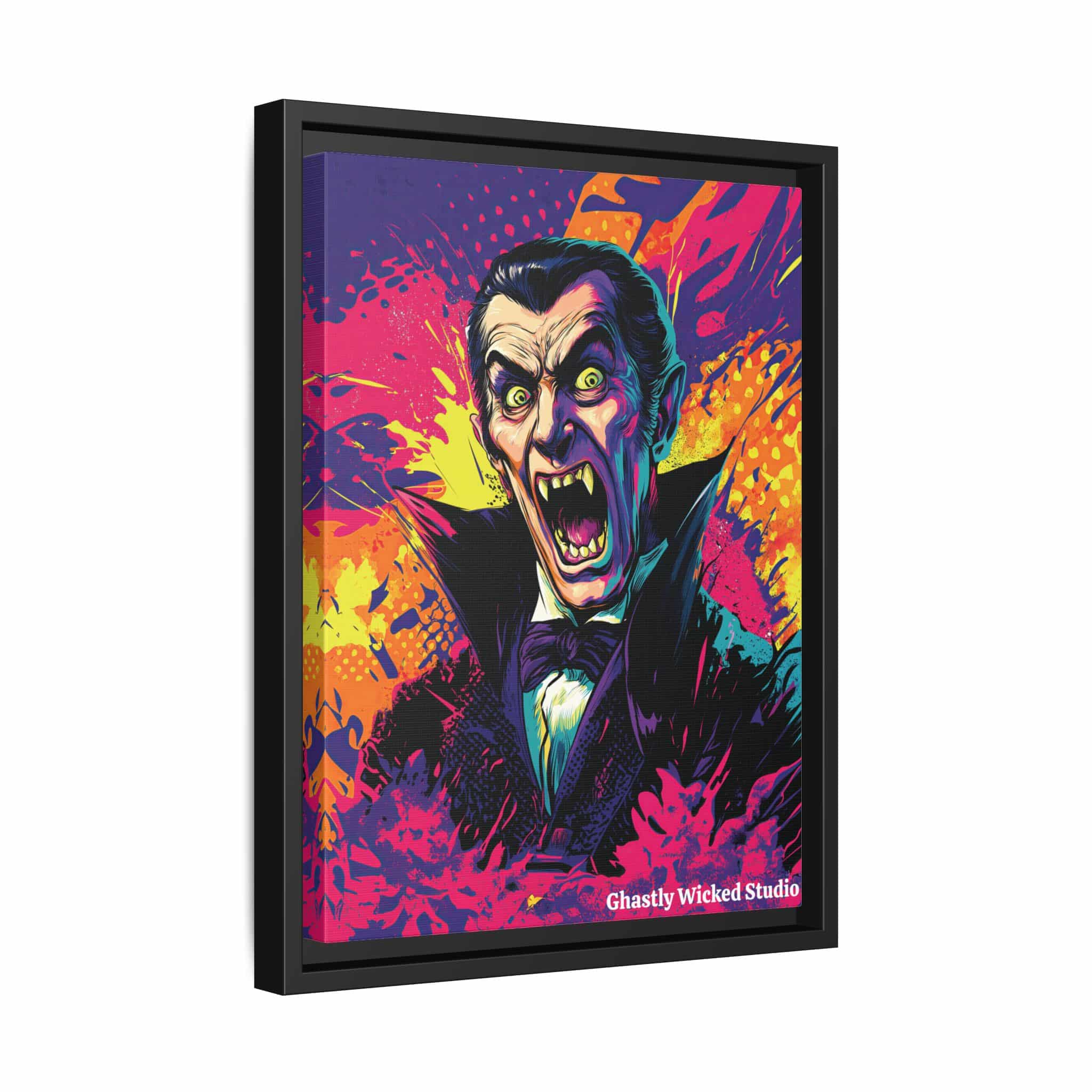 Dracula Pop 60’s Art Style Matte Canvas, Black Frame Halloween - Image 2