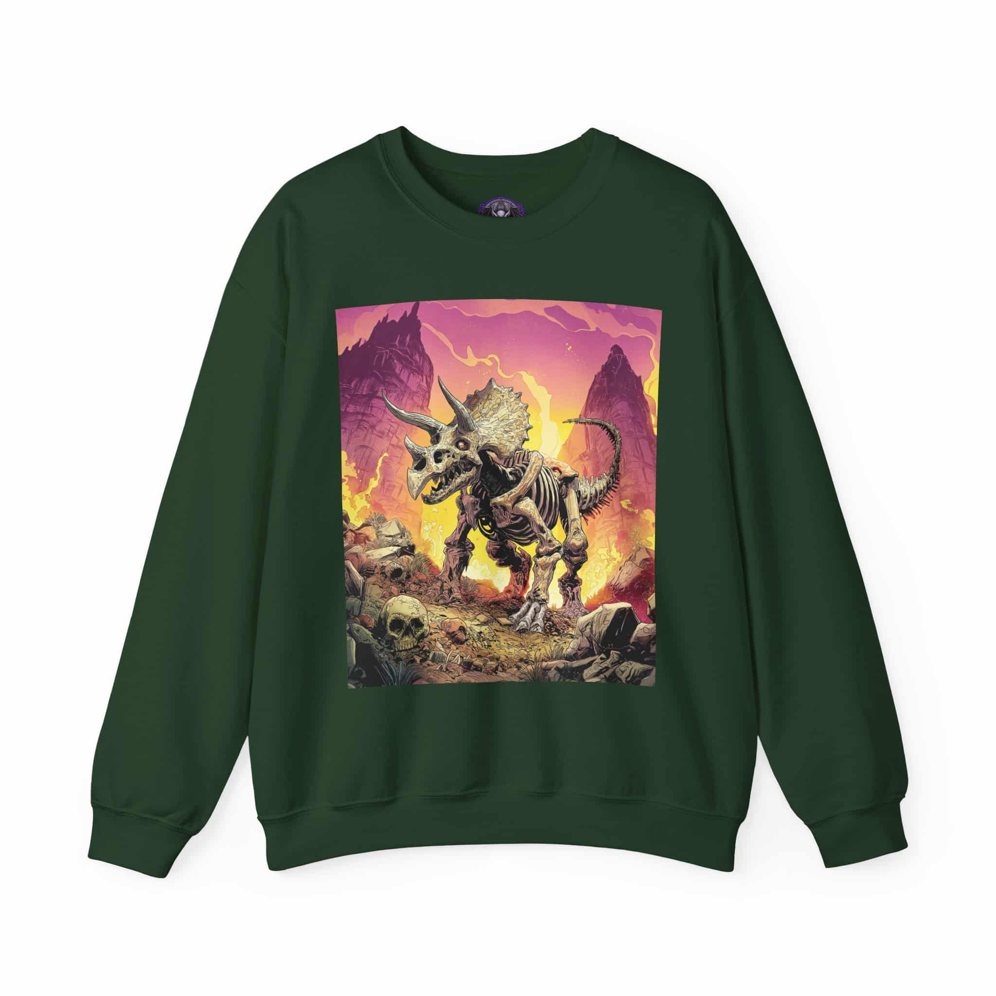 Skeletal Zombie Triceratops In Volcanic Wasteland Unisex Heavy Blend™ Crewneck Sweatshirt - Image 13
