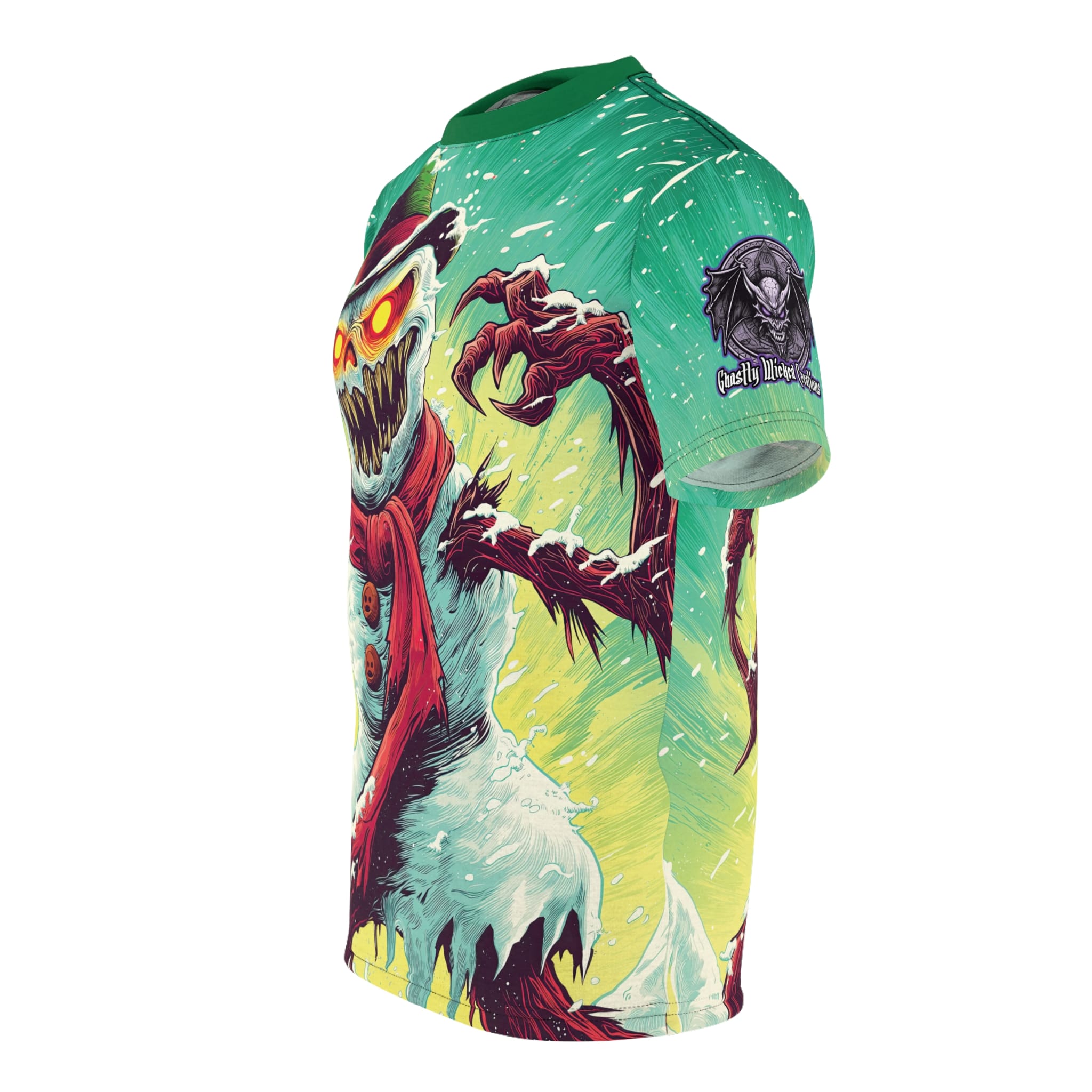 Sadistic Snowman Pop 60’s Art Style Unisex Tee (AOP) Christmas Winter - Image 17