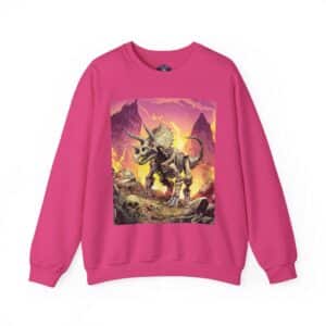 Skeletal Zombie Triceratops In Volcanic Wasteland Unisex Heavy Blend™ Crewneck Sweatshirt