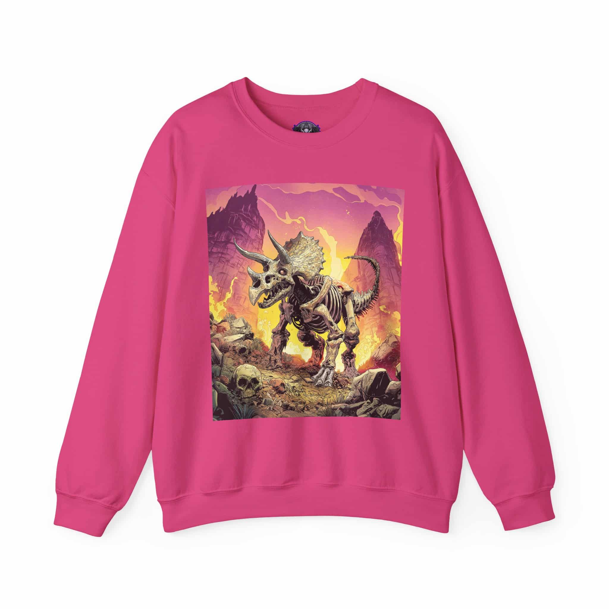 Skeletal Zombie Triceratops In Volcanic Wasteland Unisex Heavy Blend™ Crewneck Sweatshirt