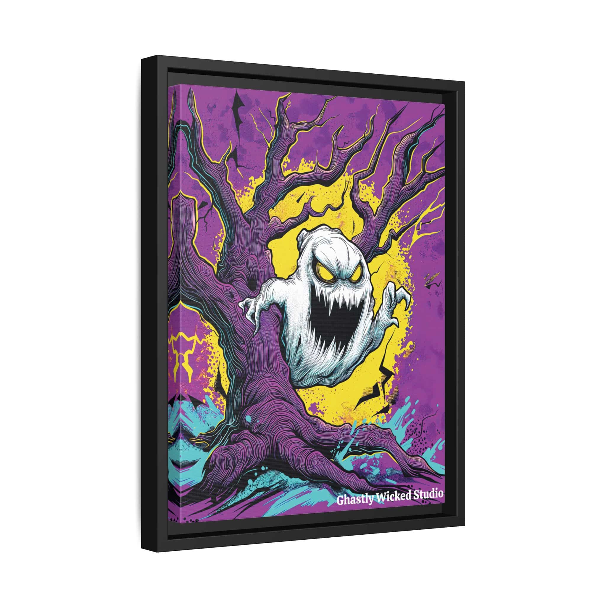 Ghost & Spooky Tree II Pop 60’s Art Style Matte Canvas, Black Frame Halloween - Image 2