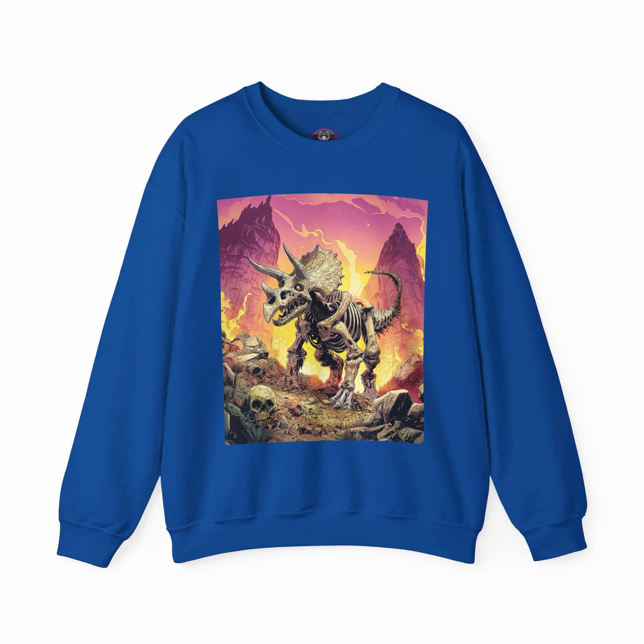 Skeletal Zombie Triceratops In Volcanic Wasteland Unisex Heavy Blend™ Crewneck Sweatshirt - Image 45
