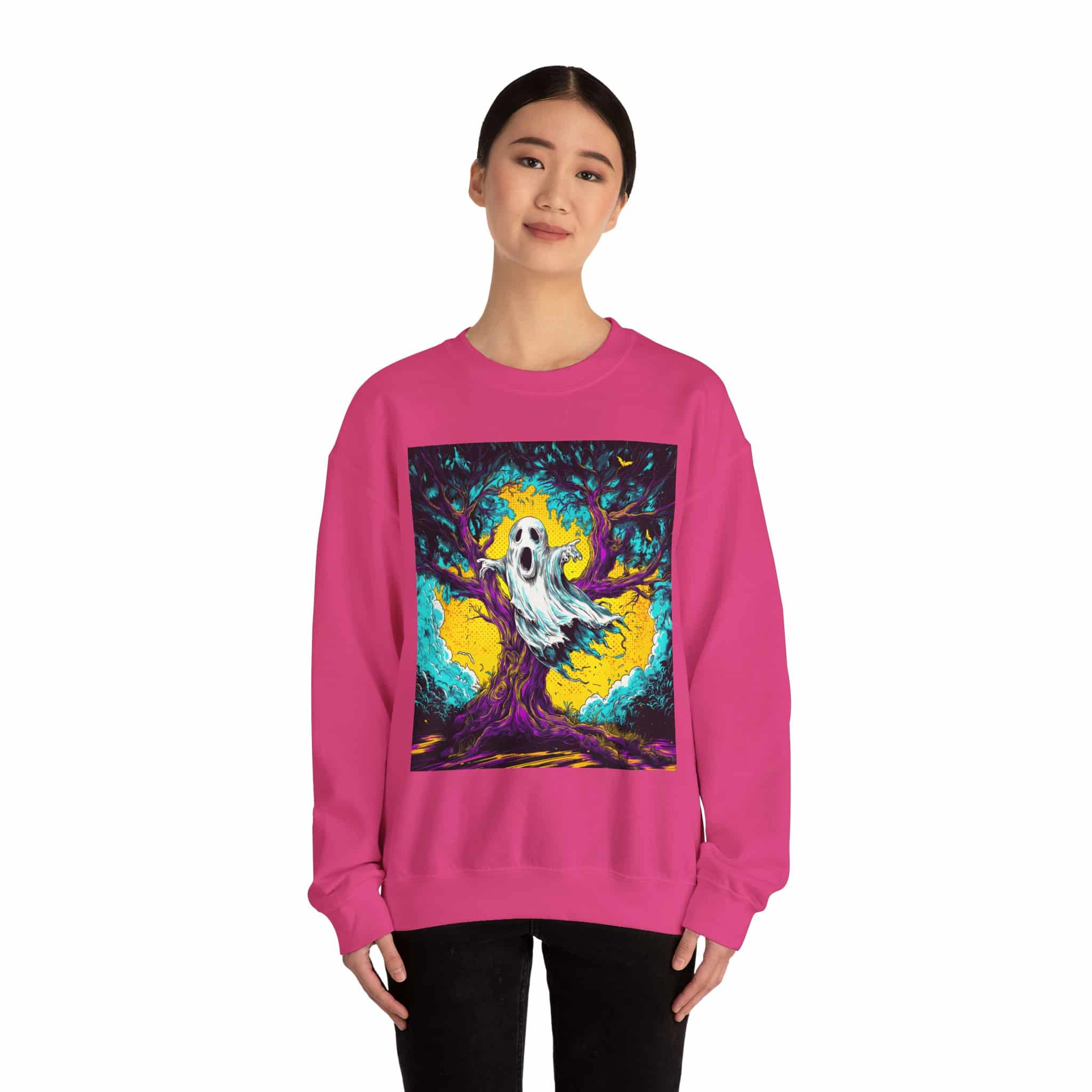 Ghost & Spooky Tree Pop 60’s Art Style Unisex Heavy Blend™ Crewneck Sweatshirt - Image 56
