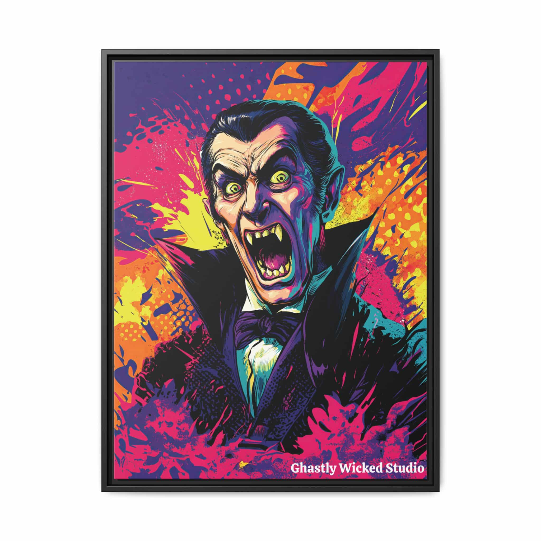 Dracula Pop 60’s Art Style Matte Canvas, Black Frame Halloween - Image 10