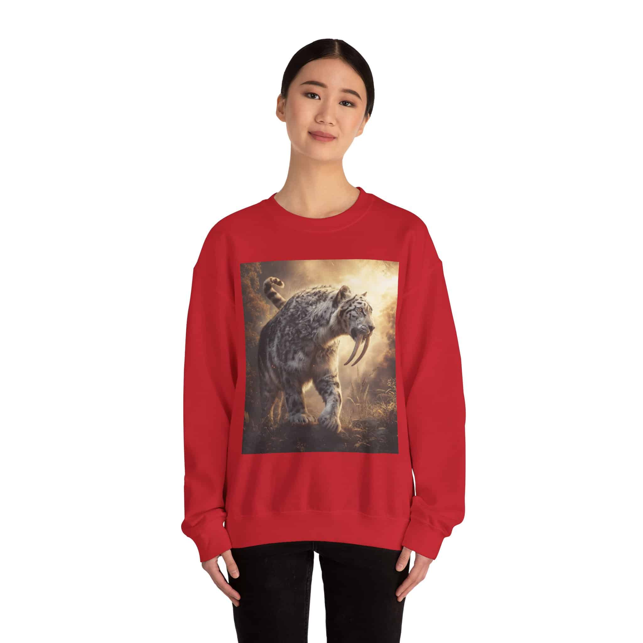 Prehistoric Smilodon aka Sabre-Tooth Tiger VIII Unisex Heavy Blend™ Crewneck Sweatshirt - Image 44
