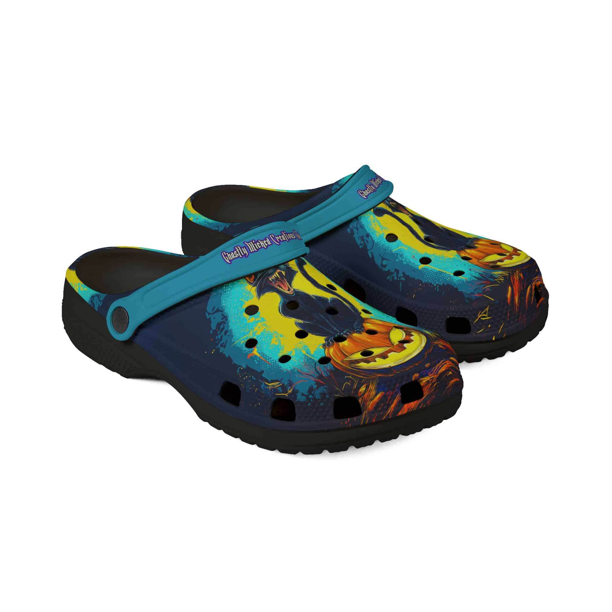 Black Cat On Jack O’ Lantern Pop 60's Art Style Clog Style Shoes - Image 3