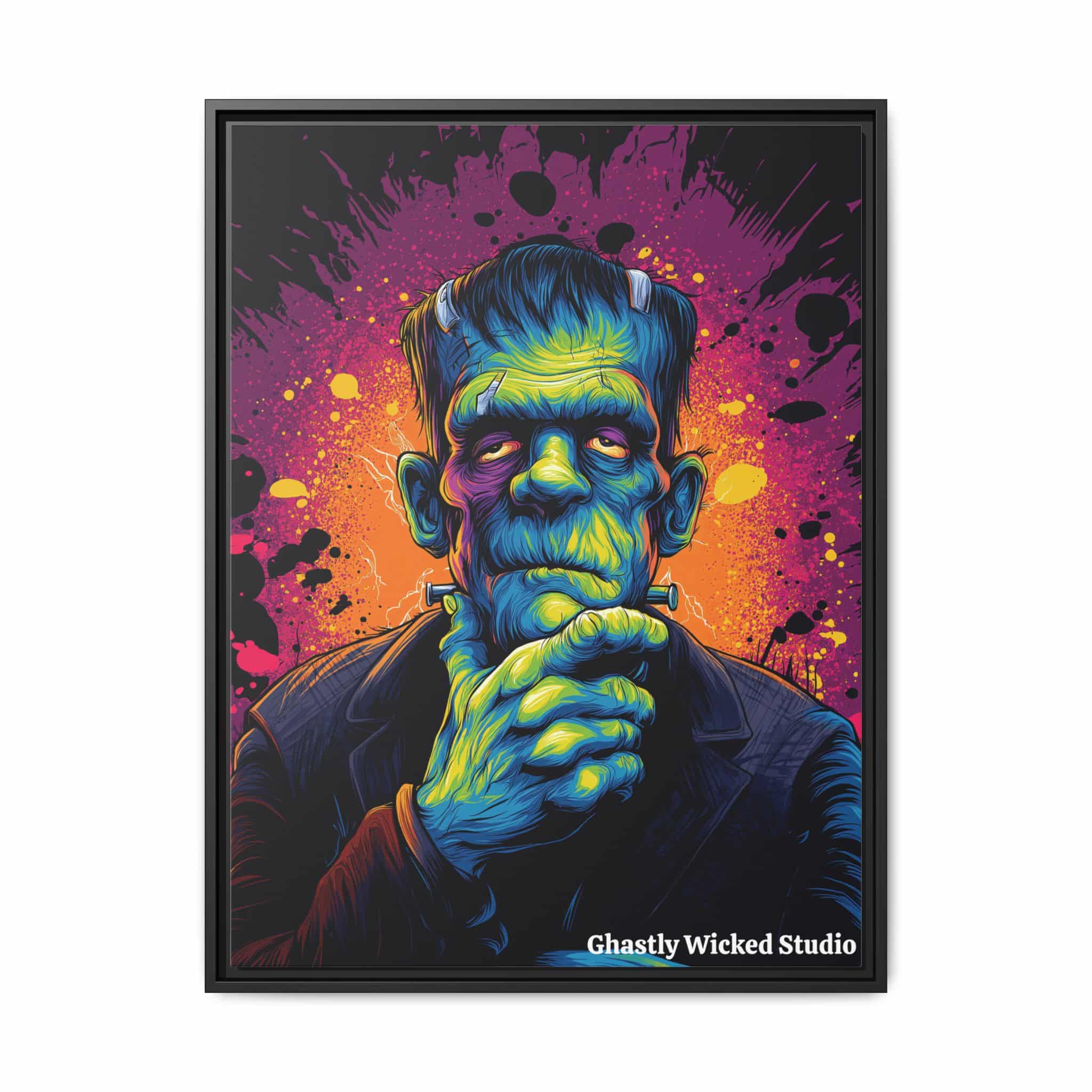Frankenstein II Pop 60’s Art Style Matte Canvas, Black Frame Halloween - Image 10