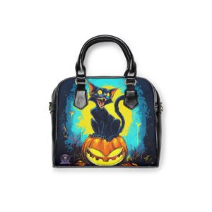 Black Cat On Jack O’ Lantern Pop 60’s Art Style Shoulder Handbag