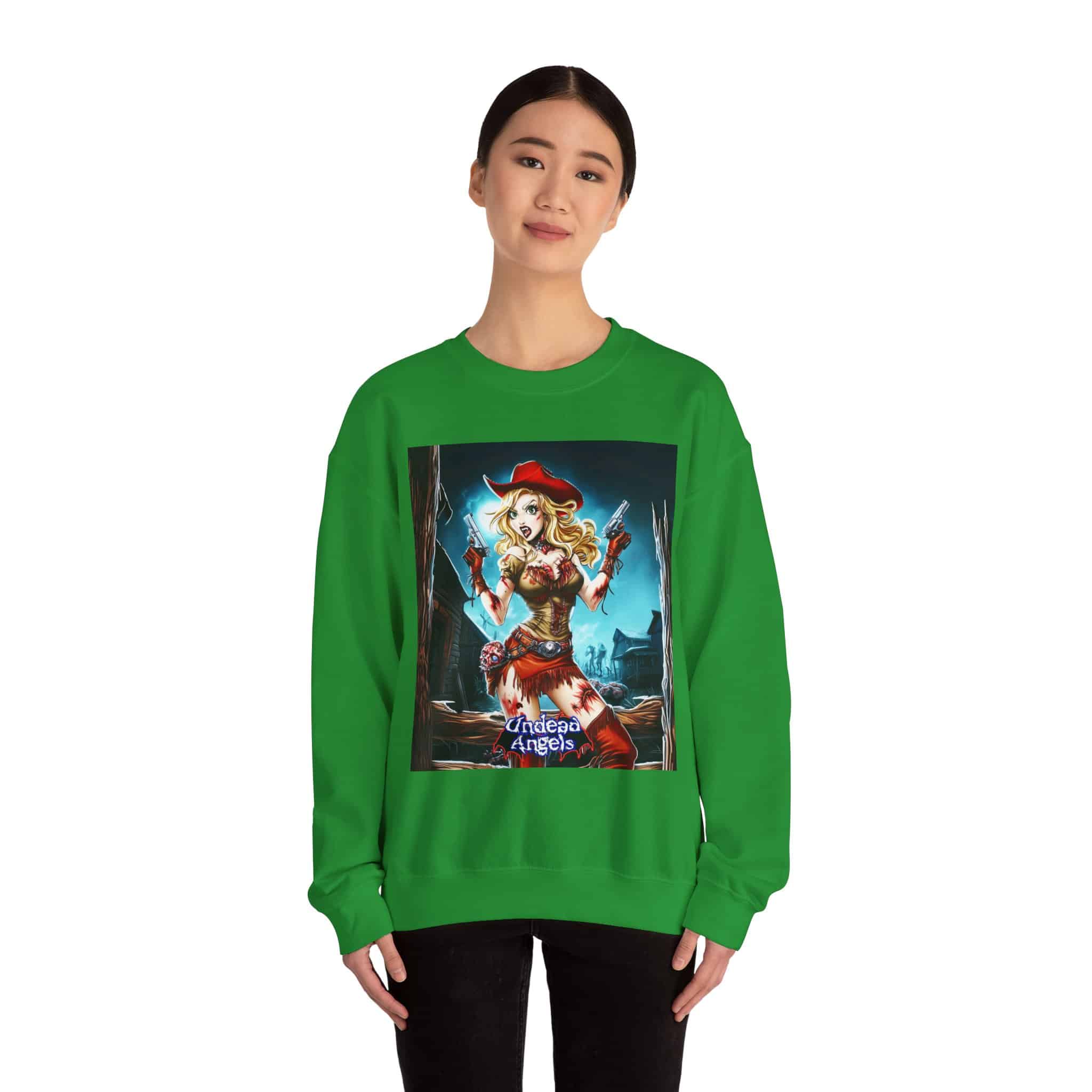 Undead Angels Zombie Cowgirl Cassidy Classic Reborn Style III Unisex Heavy Blend™ Crewneck Sweatshirt - Image 14