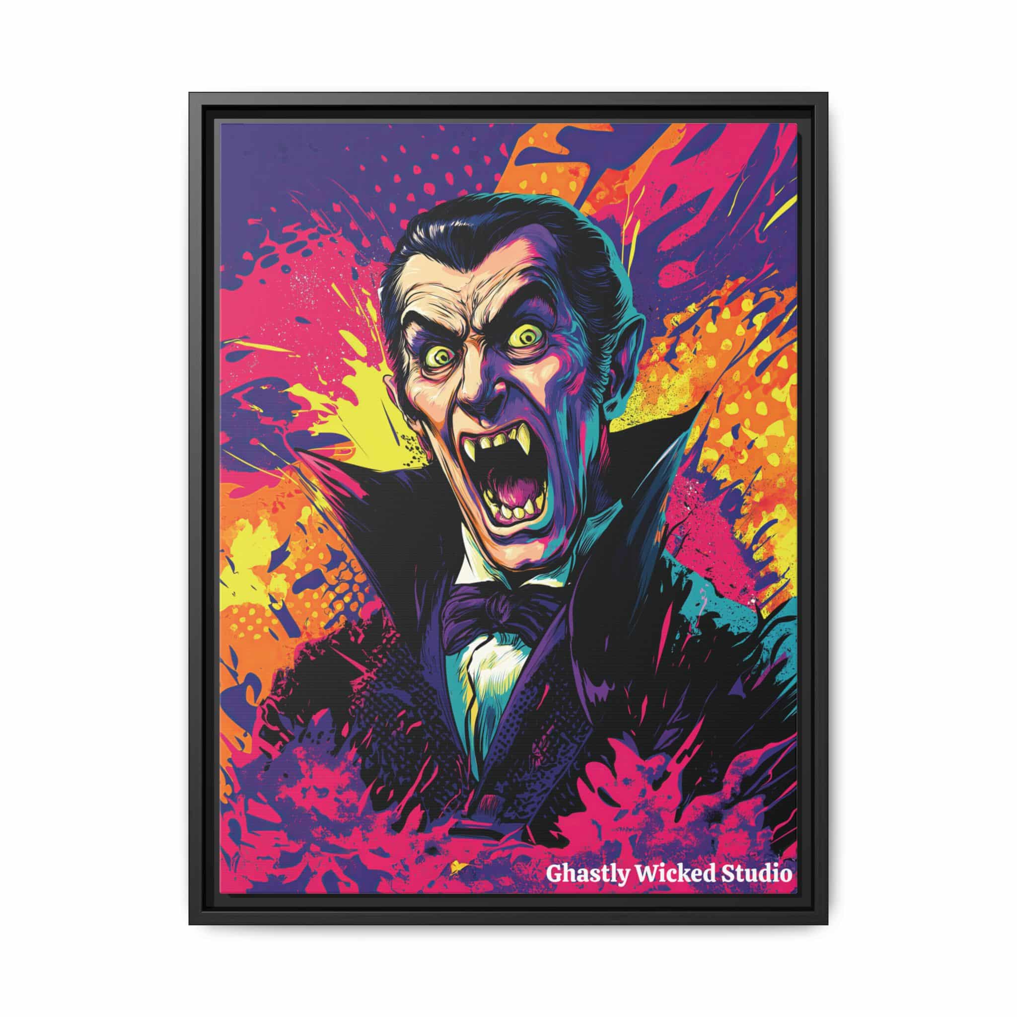 Dracula Pop 60’s Art Style Matte Canvas, Black Frame Halloween - Image 7