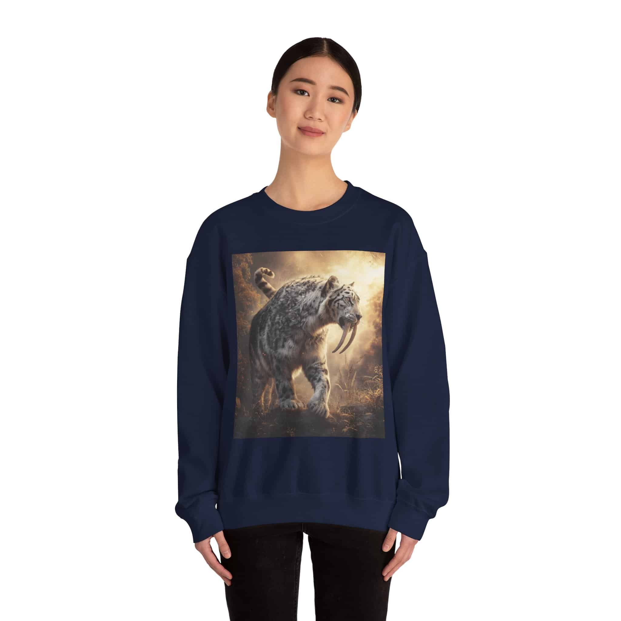Prehistoric Smilodon aka Sabre-Tooth Tiger VIII Unisex Heavy Blend™ Crewneck Sweatshirt - Image 35