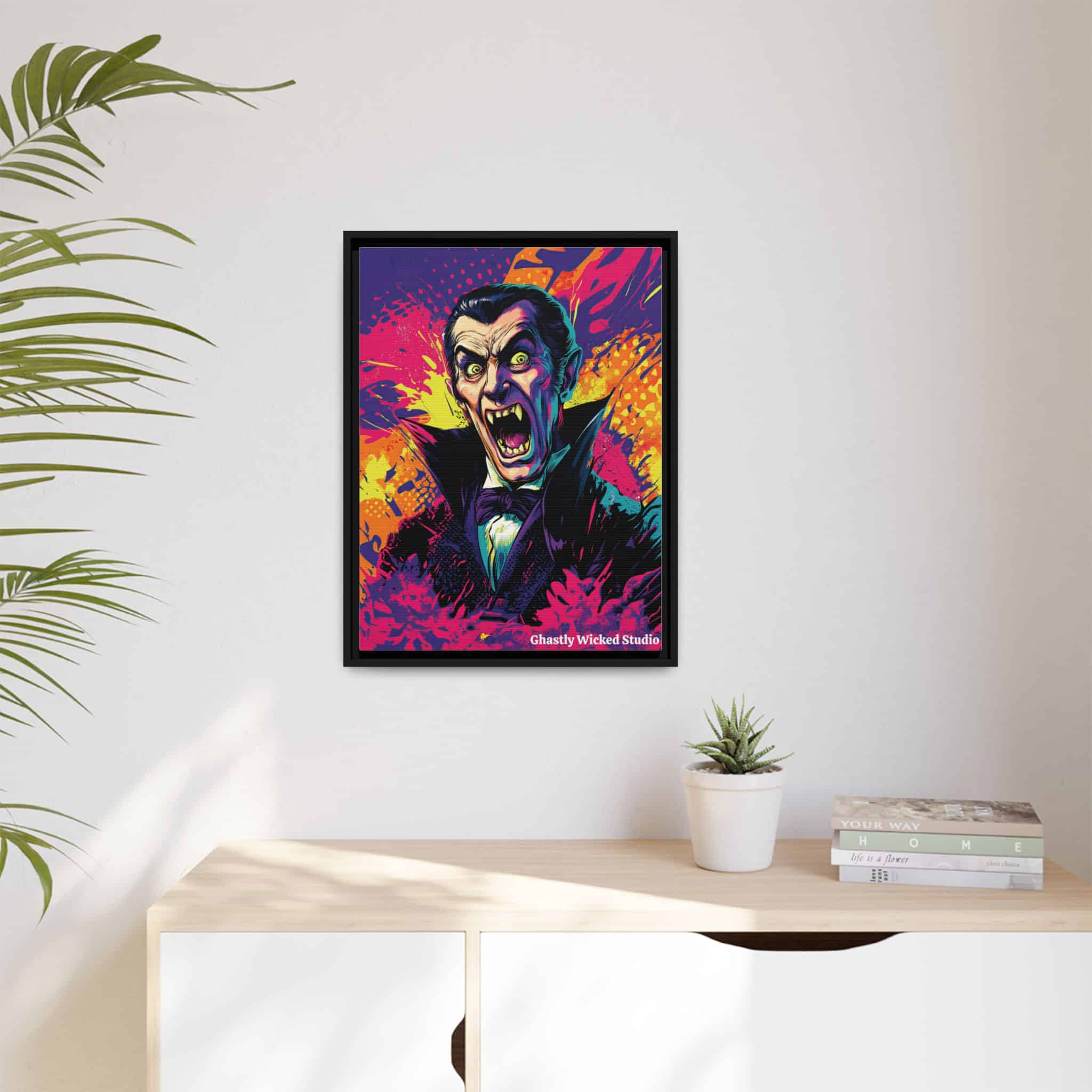 Dracula Pop 60’s Art Style Matte Canvas, Black Frame Halloween - Image 9