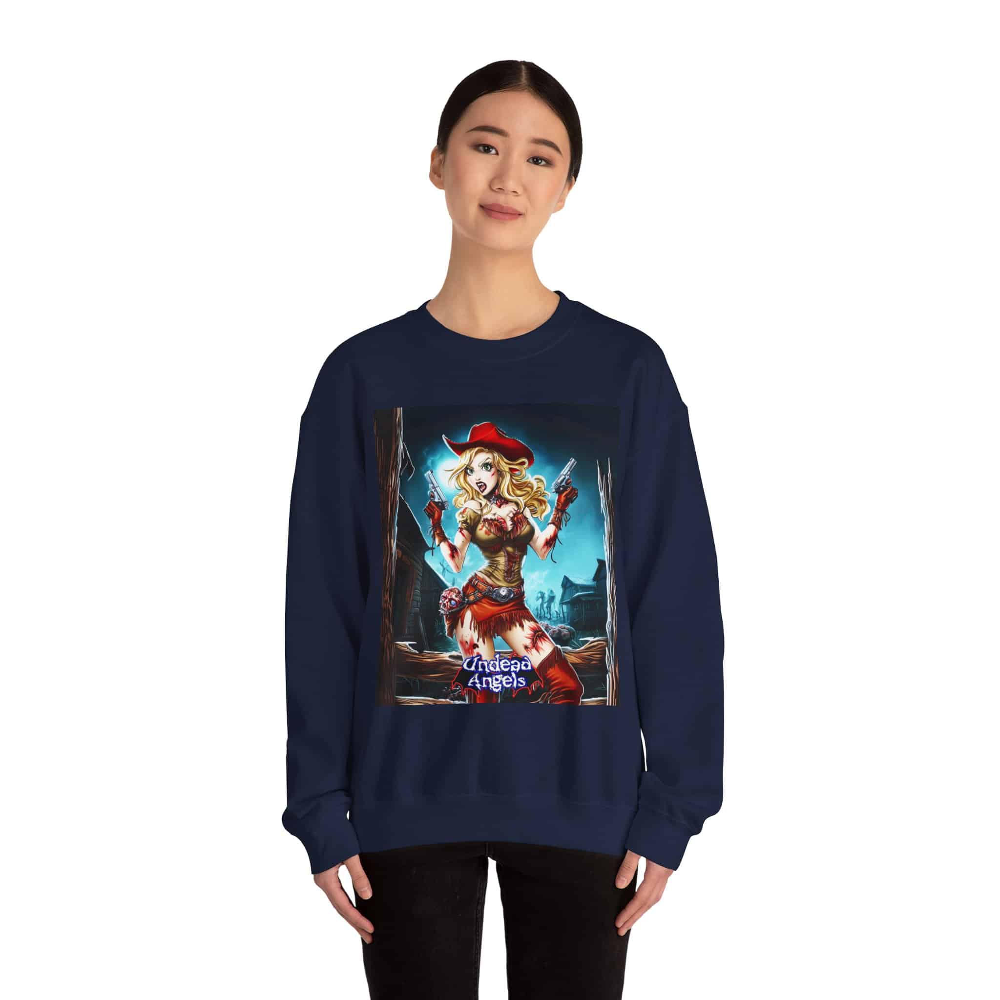 Undead Angels Zombie Cowgirl Cassidy Classic Reborn Style III Unisex Heavy Blend™ Crewneck Sweatshirt - Image 24