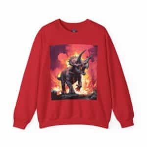 Skeletal Zombie Triceratops In Volcanic Wasteland Unisex Heavy Blend™ Crewneck Sweatshirt