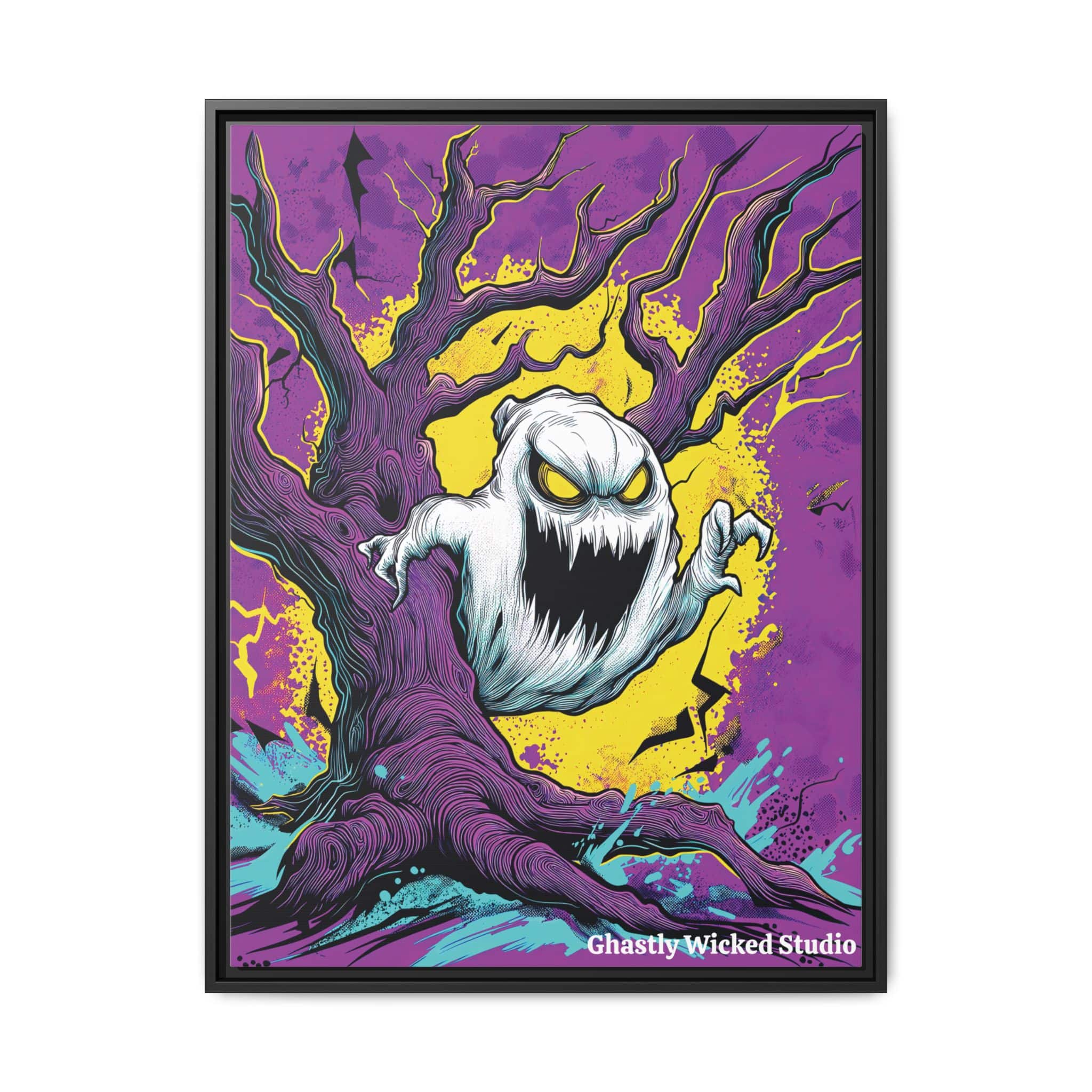 Ghost & Spooky Tree II Pop 60’s Art Style Matte Canvas, Black Frame Halloween - Image 10