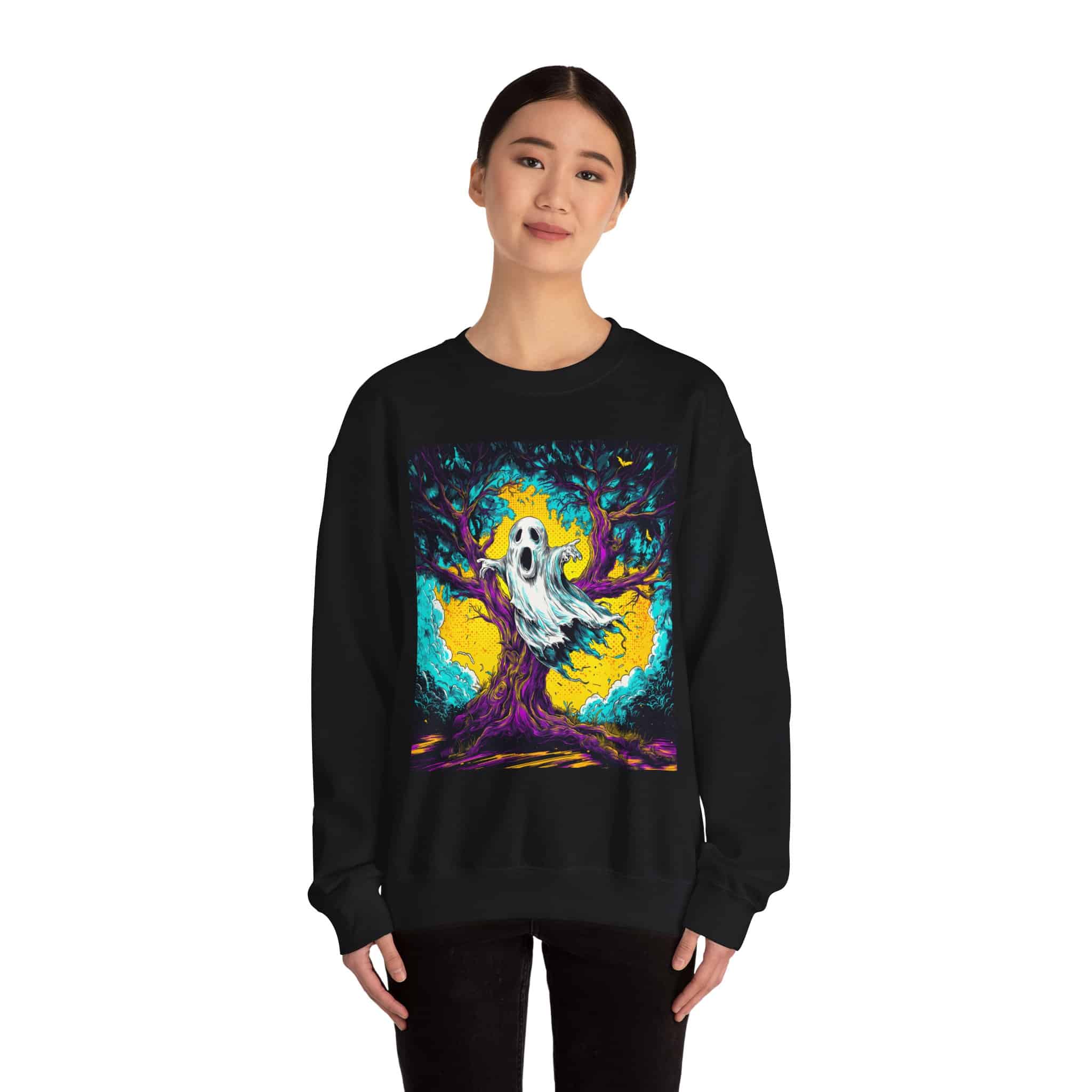 Ghost & Spooky Tree Pop 60’s Art Style Unisex Heavy Blend™ Crewneck Sweatshirt - Image 8