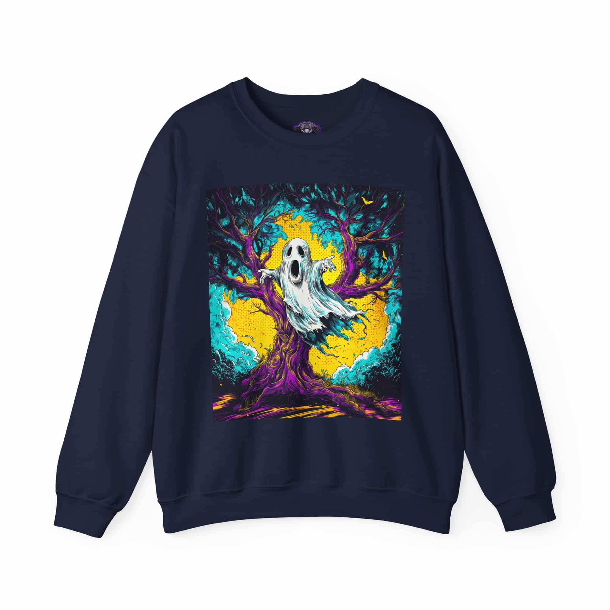 Ghost & Spooky Tree Pop 60’s Art Style Unisex Heavy Blend™ Crewneck Sweatshirt