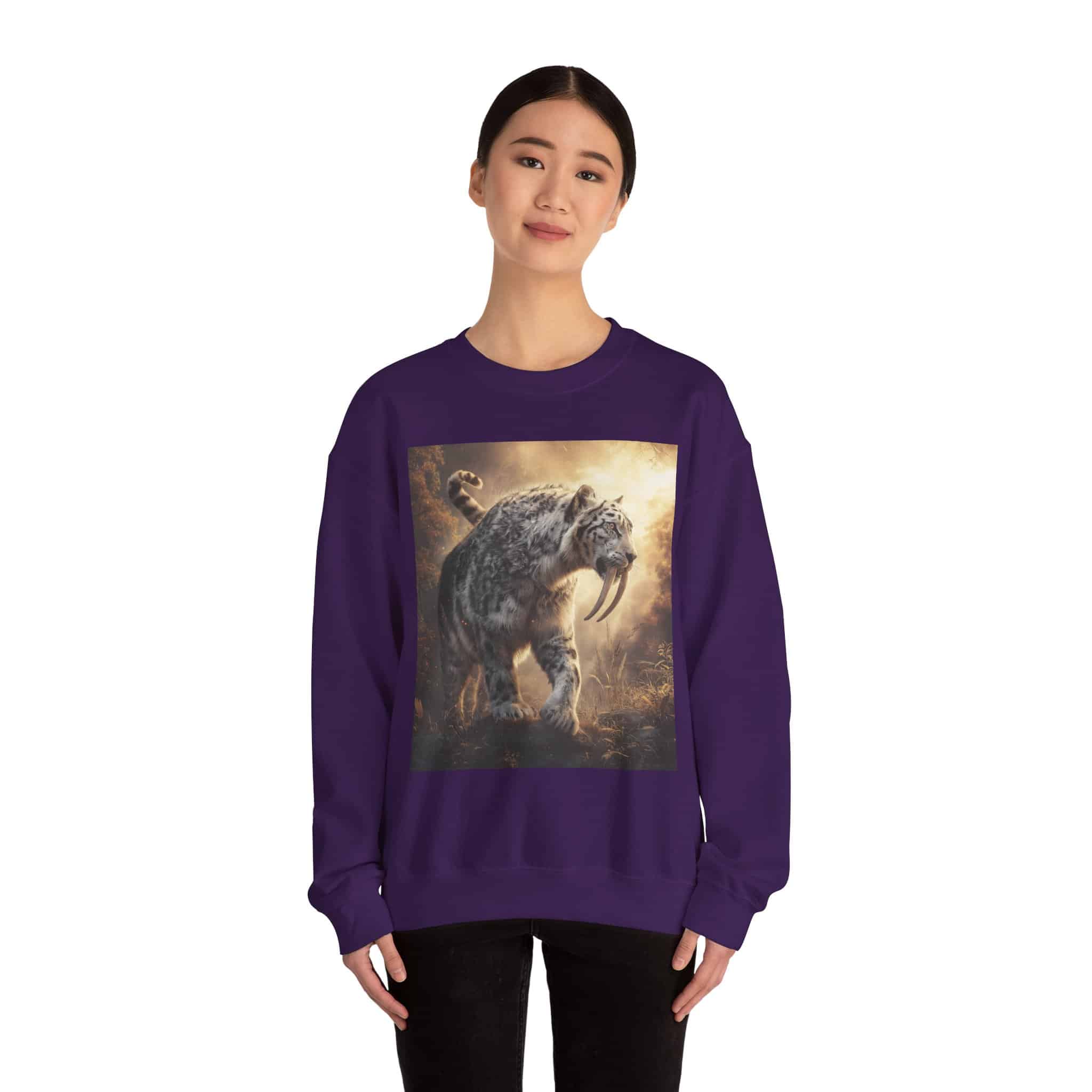 Prehistoric Smilodon aka Sabre-Tooth Tiger VIII Unisex Heavy Blend™ Crewneck Sweatshirt - Image 38