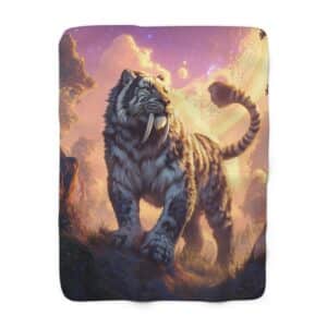 Prehistoric Smilodon aka Sabre-Tooth Tiger I Sherpa Blanket, Cozy Fleece Throw for Home Decor for Winter Nights, Unique Gift for Kids, Warm Soft Blanket