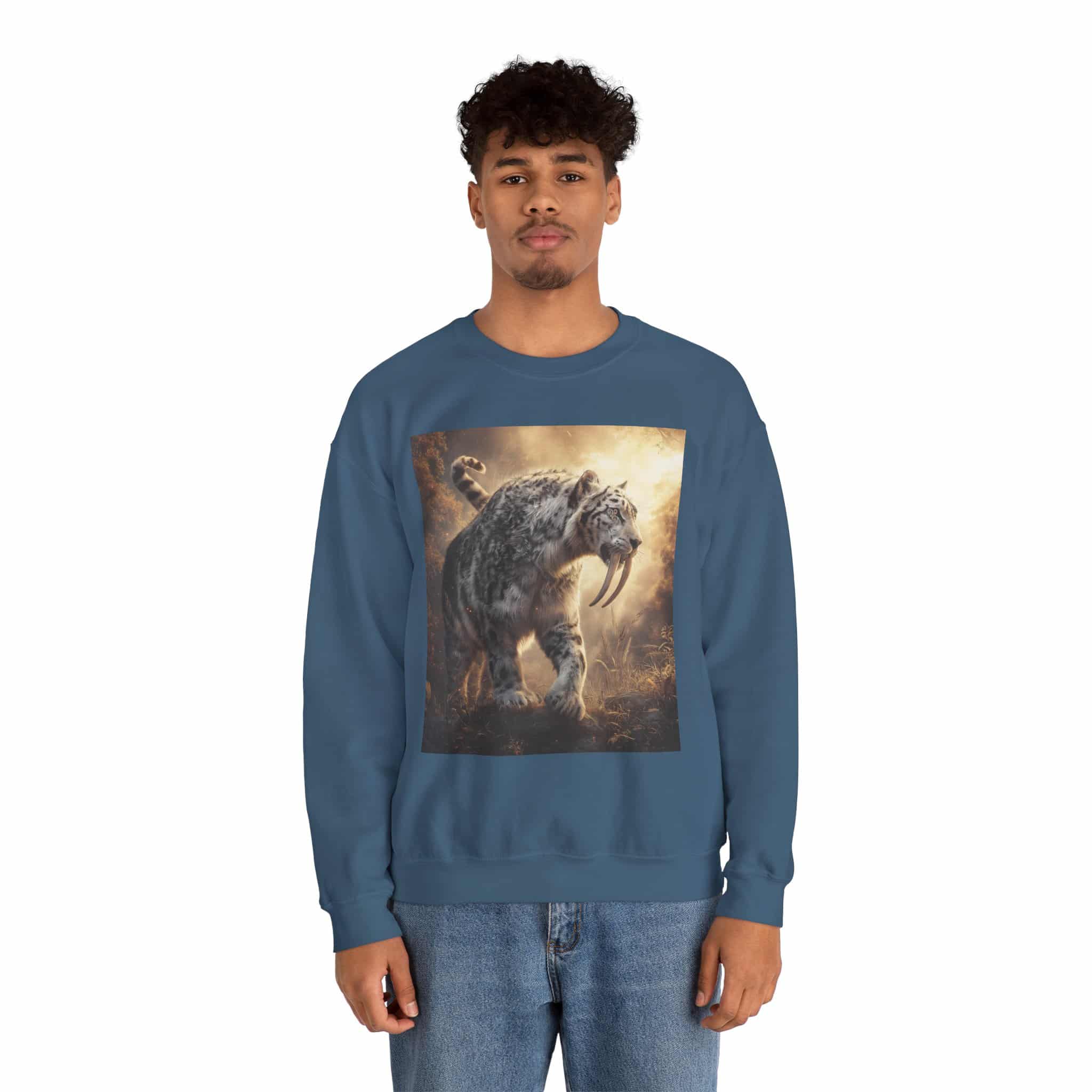 Prehistoric Smilodon aka Sabre-Tooth Tiger VIII Unisex Heavy Blend™ Crewneck Sweatshirt - Image 9