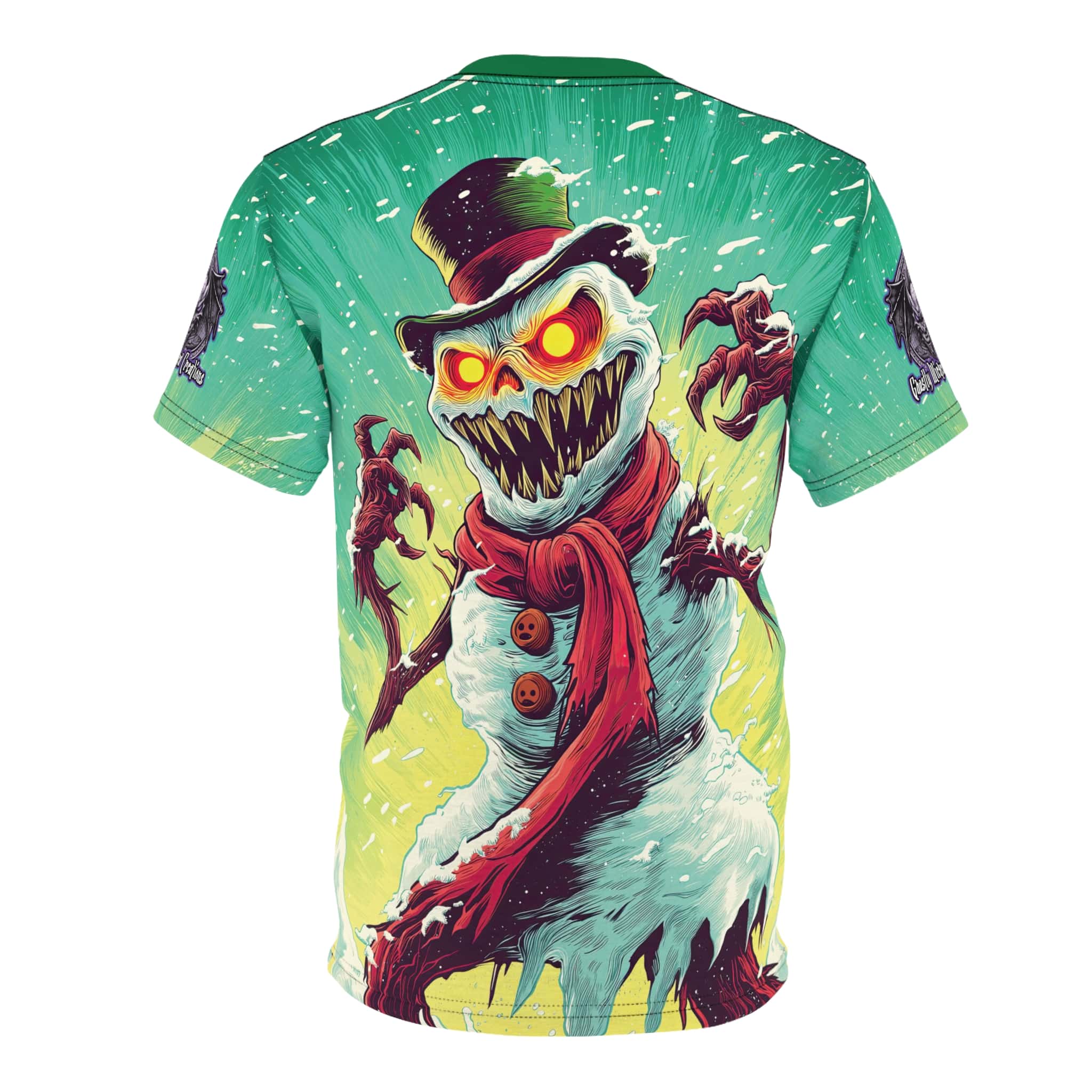 Sadistic Snowman Pop 60’s Art Style Unisex Tee (AOP) Christmas Winter - Image 7