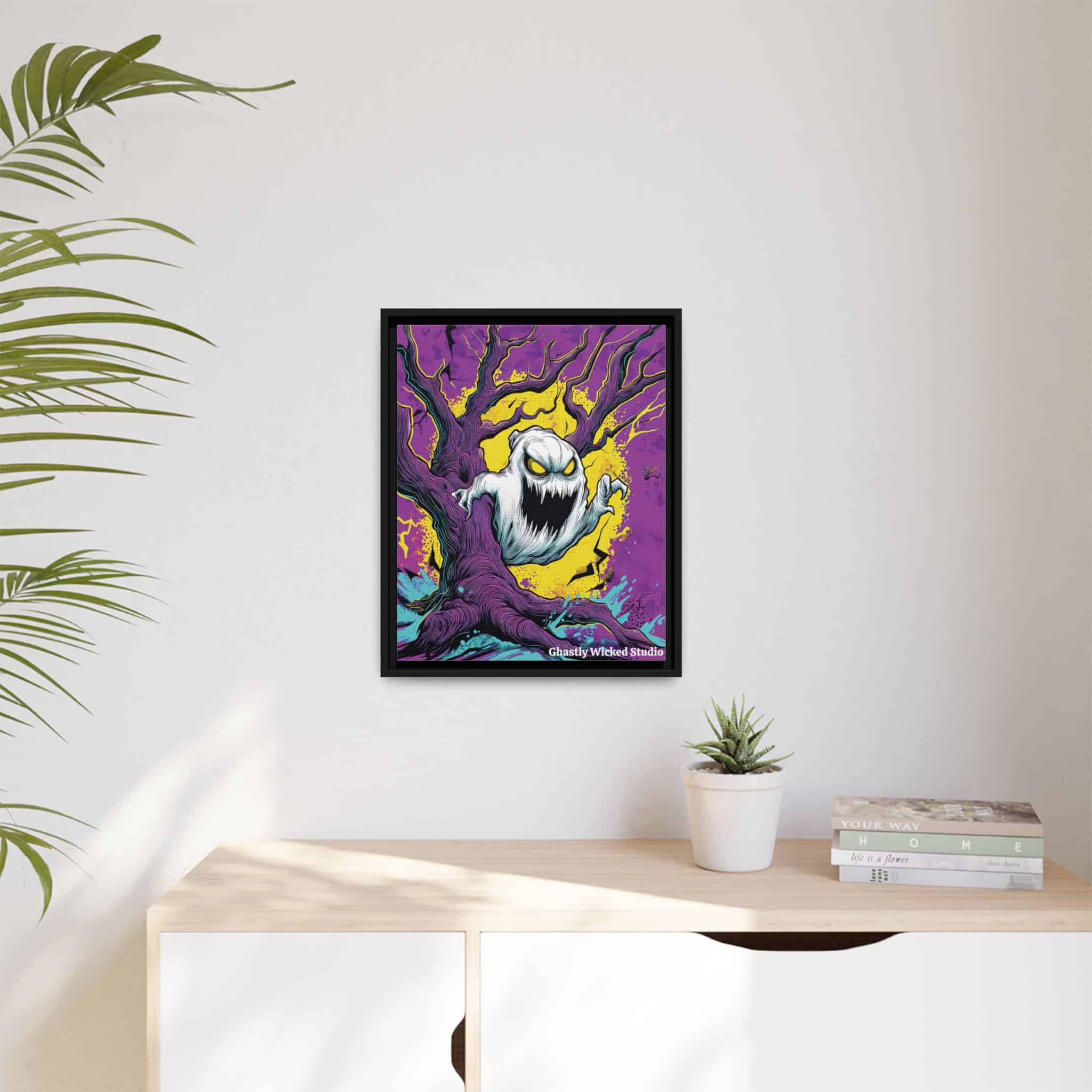 Ghost & Spooky Tree II Pop 60’s Art Style Matte Canvas, Black Frame Halloween - Image 6
