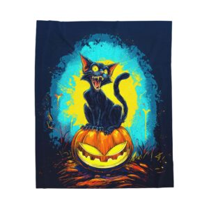 Halloween Cat Plush Blanket, Cozy Throw for Fall Decor, Spooky Gift, Cat Lover's Blanket, Perfect for Trick or Treating